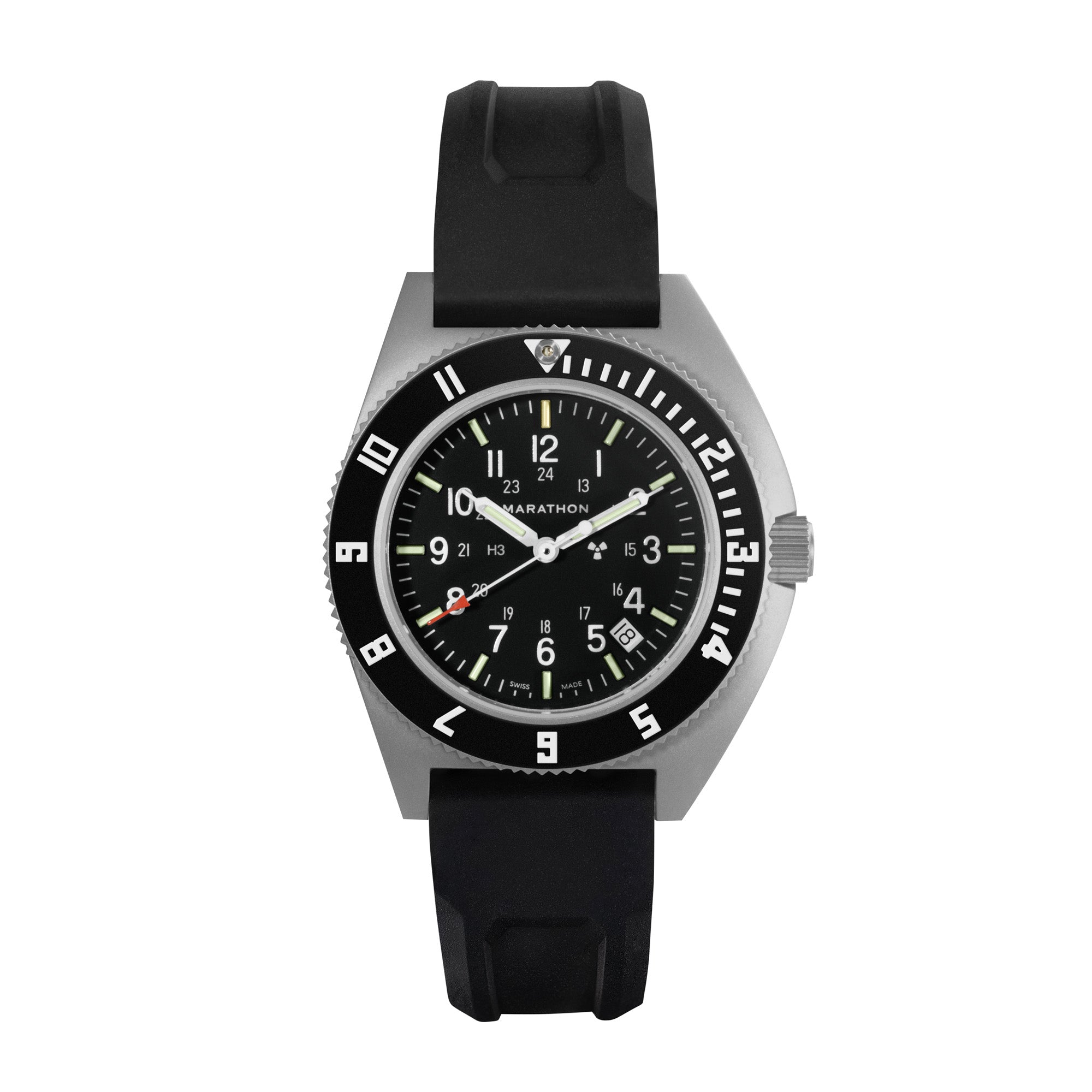 41mm Steel Navigator w/Date (SSNAV-D) on Black 3-Piece Rubber Strap Kit