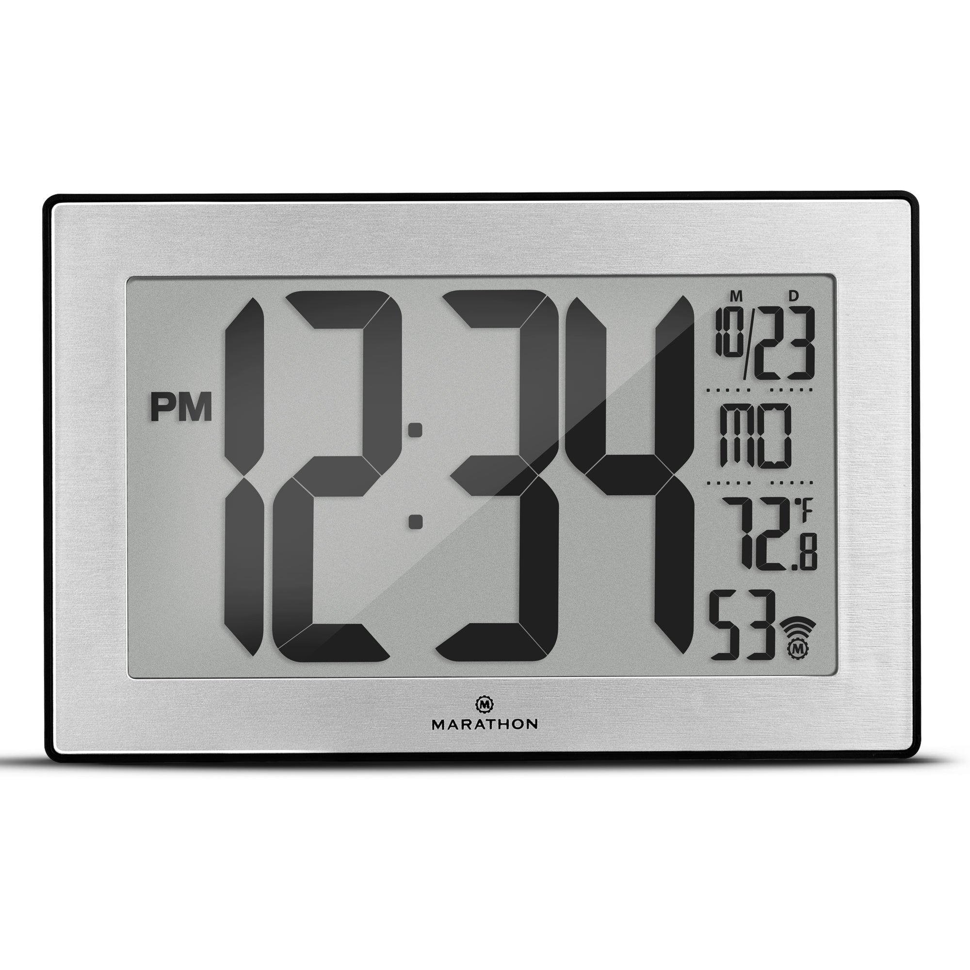 Self-Setting, Self-Adjusting, Wall Clock w/ Stand & 8 Time Zones - Black/Stainless Steel