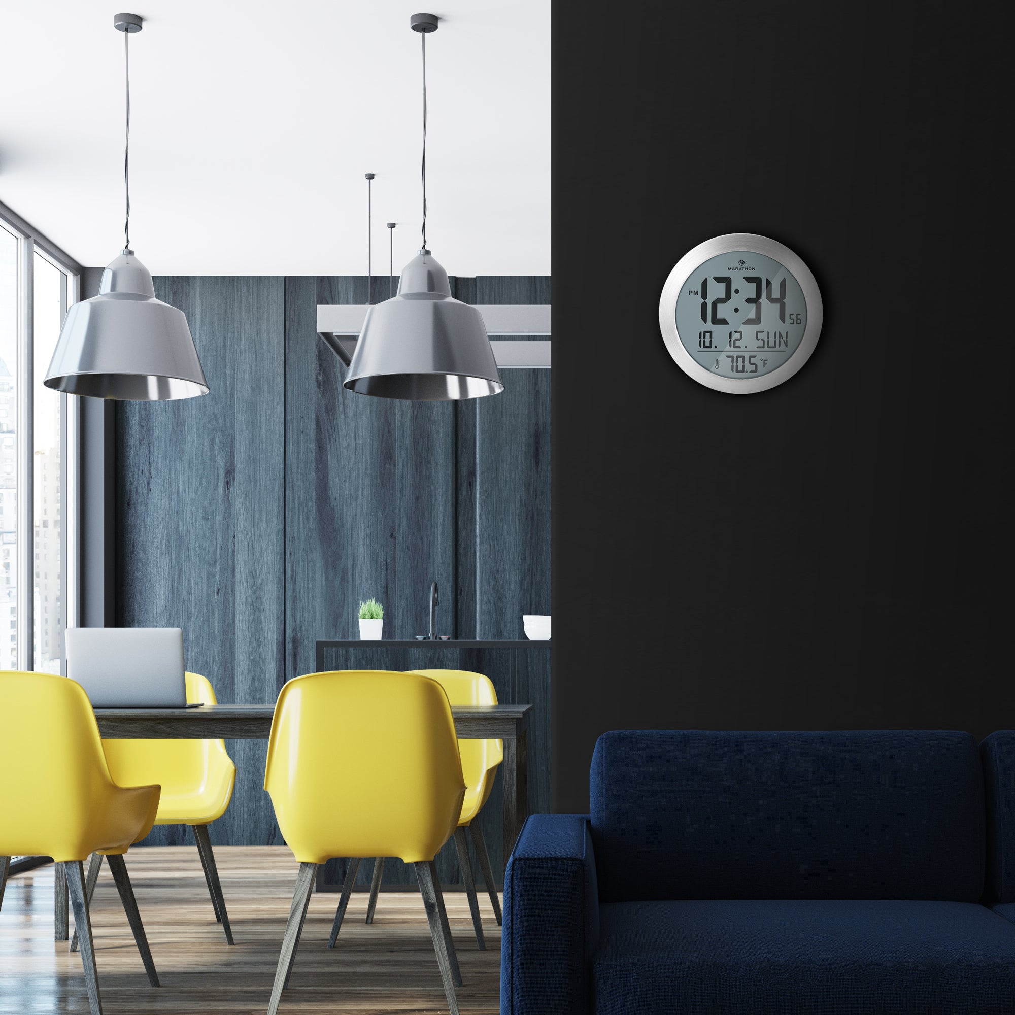 8 Inch Round Digital Wall Clock with Date & Indoor Temperature