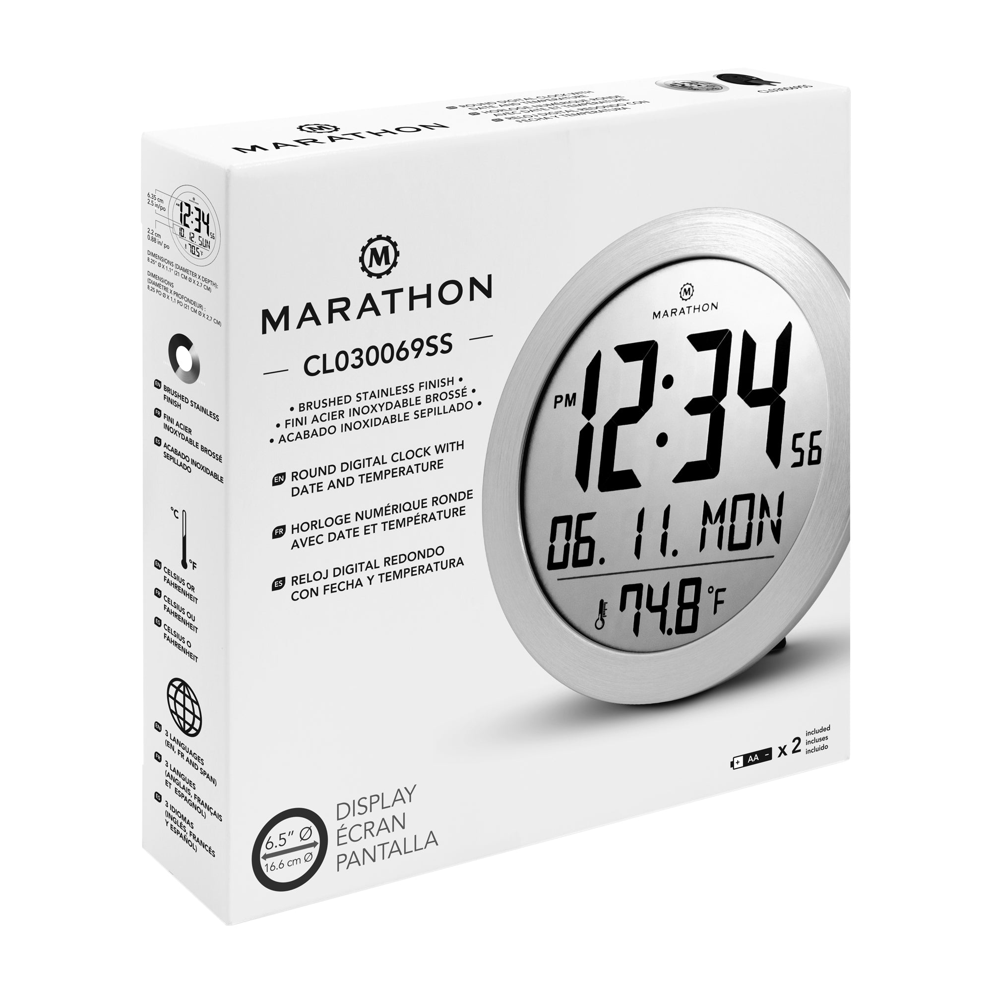 8 Inch Round Digital Wall Clock with Date & Indoor Temperature