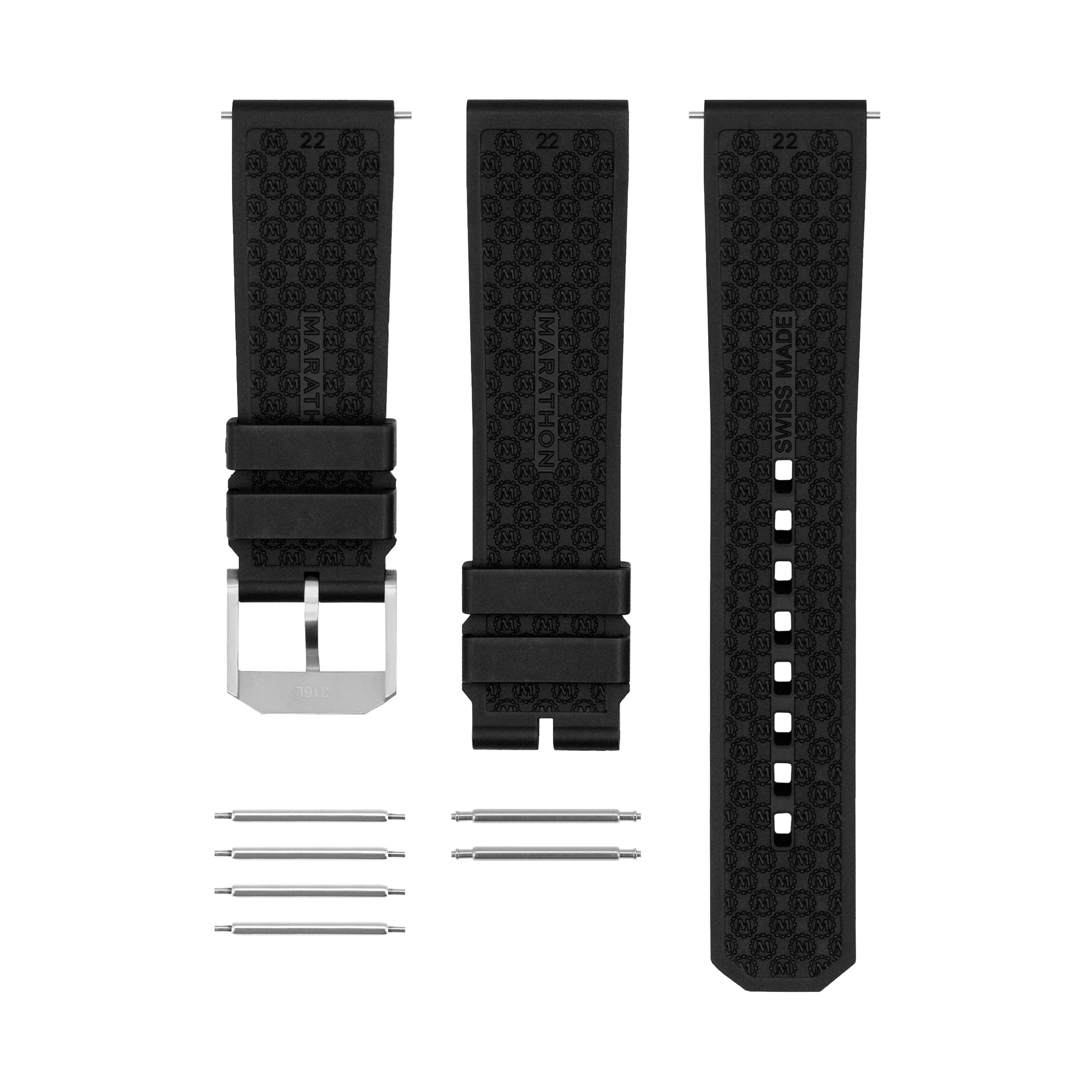 Kit de correa de caucho de 3 piezas, negra, 22 mm