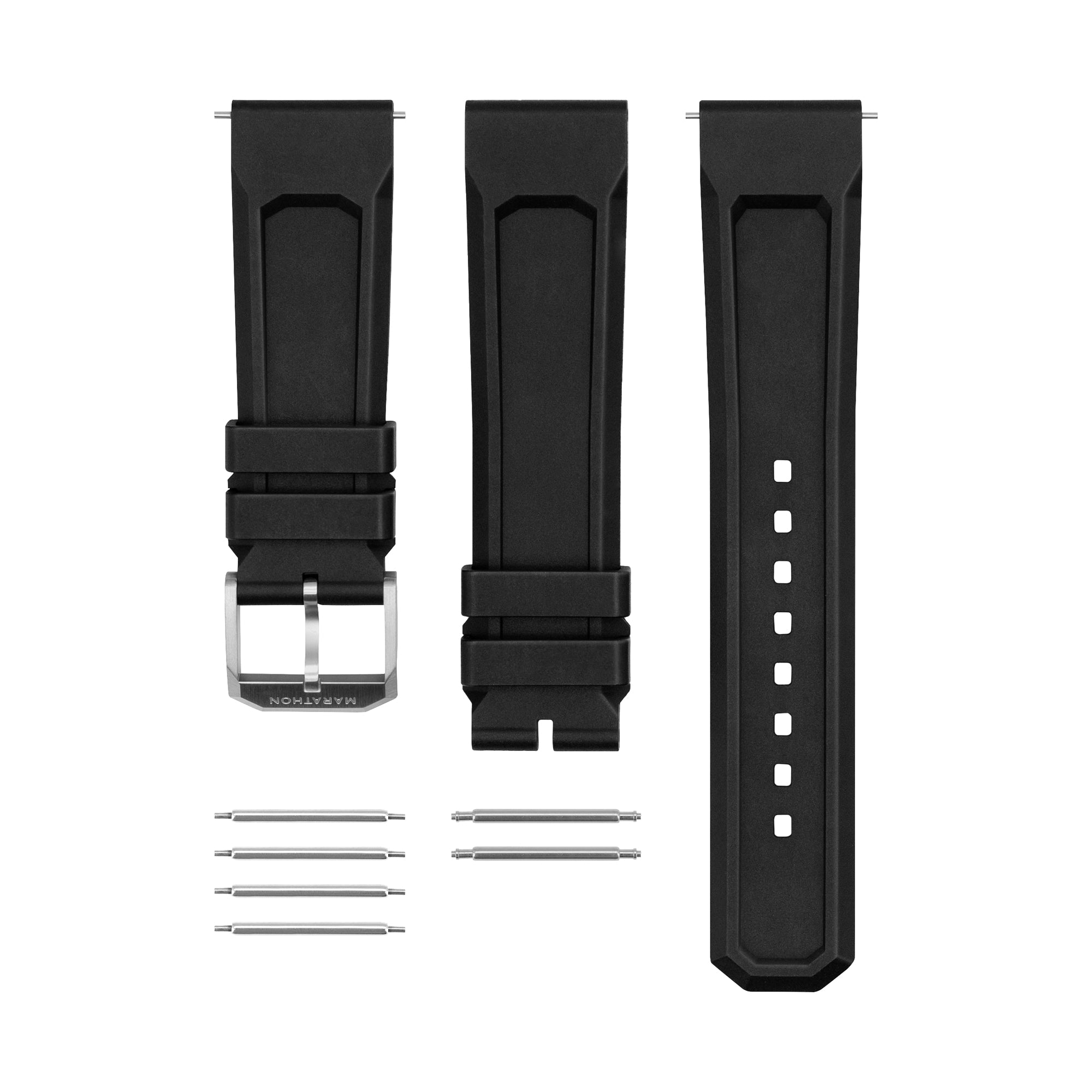 Kit de correa de caucho de 3 piezas, negra, 22 mm – Marathon Watch