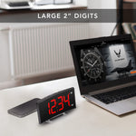 Curved Display LED Clock(Black/Red) with Dual Alarm and USB-C Charging Port