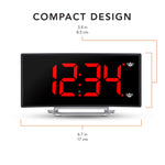 Curved Display LED Clock(Black/Red) with Dual Alarm and USB-C Charging Port