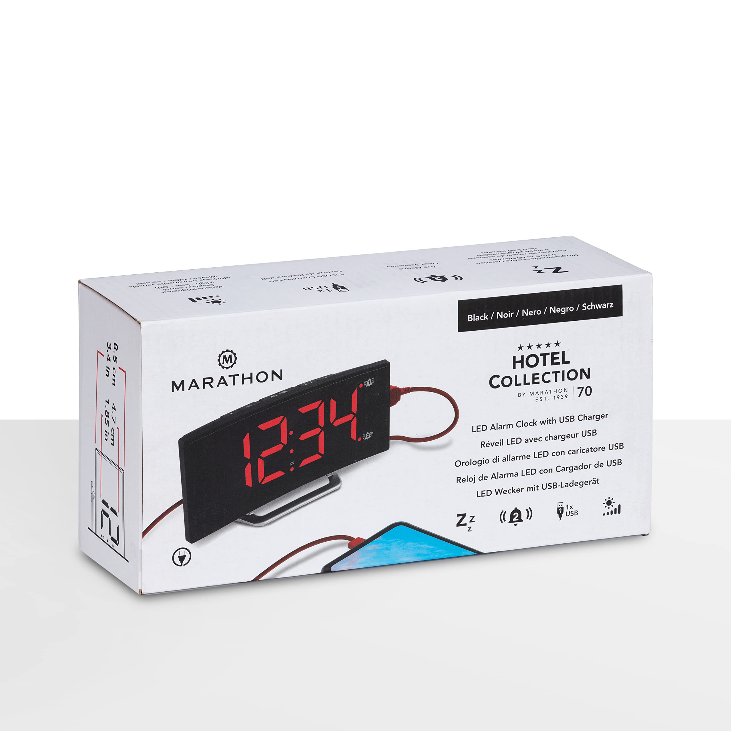 Curved Display LED Clock(Black/Red) with Dual Alarm and USB-C Charging Port