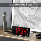 Curved Display LED Clock(Black/Red) with Dual Alarm and USB-C Charging Port image