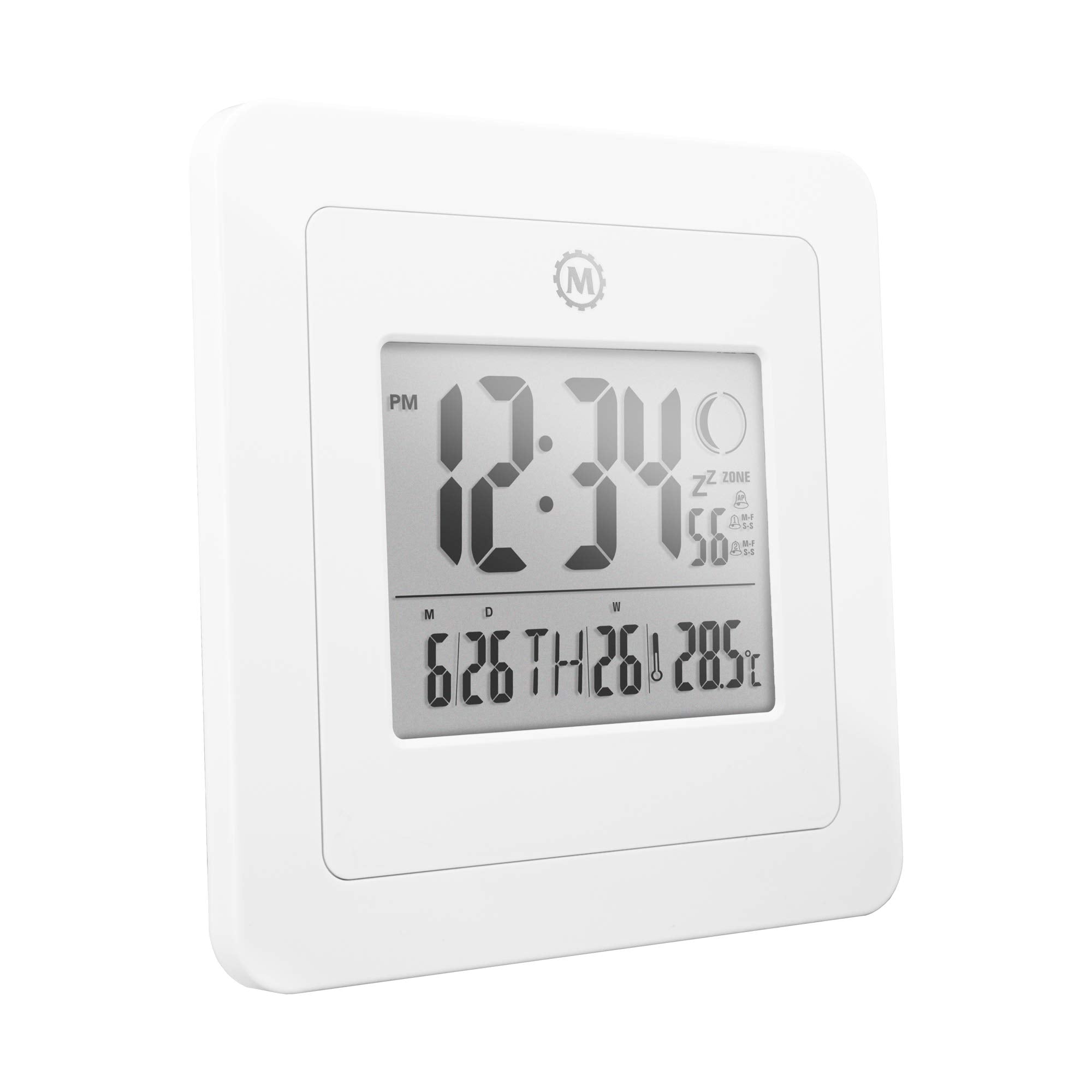 Marathon BASICS Digital Wall Clock with Moon Phase - White