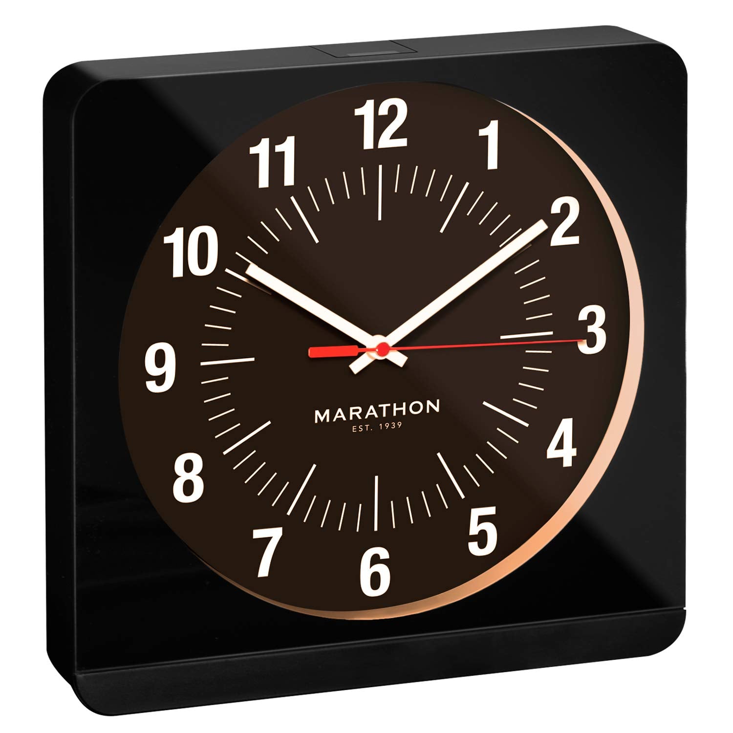 Studio Edition Jumbo 12 Inch Analog Wall Clock with Auto Backlight - Black/Black Dial