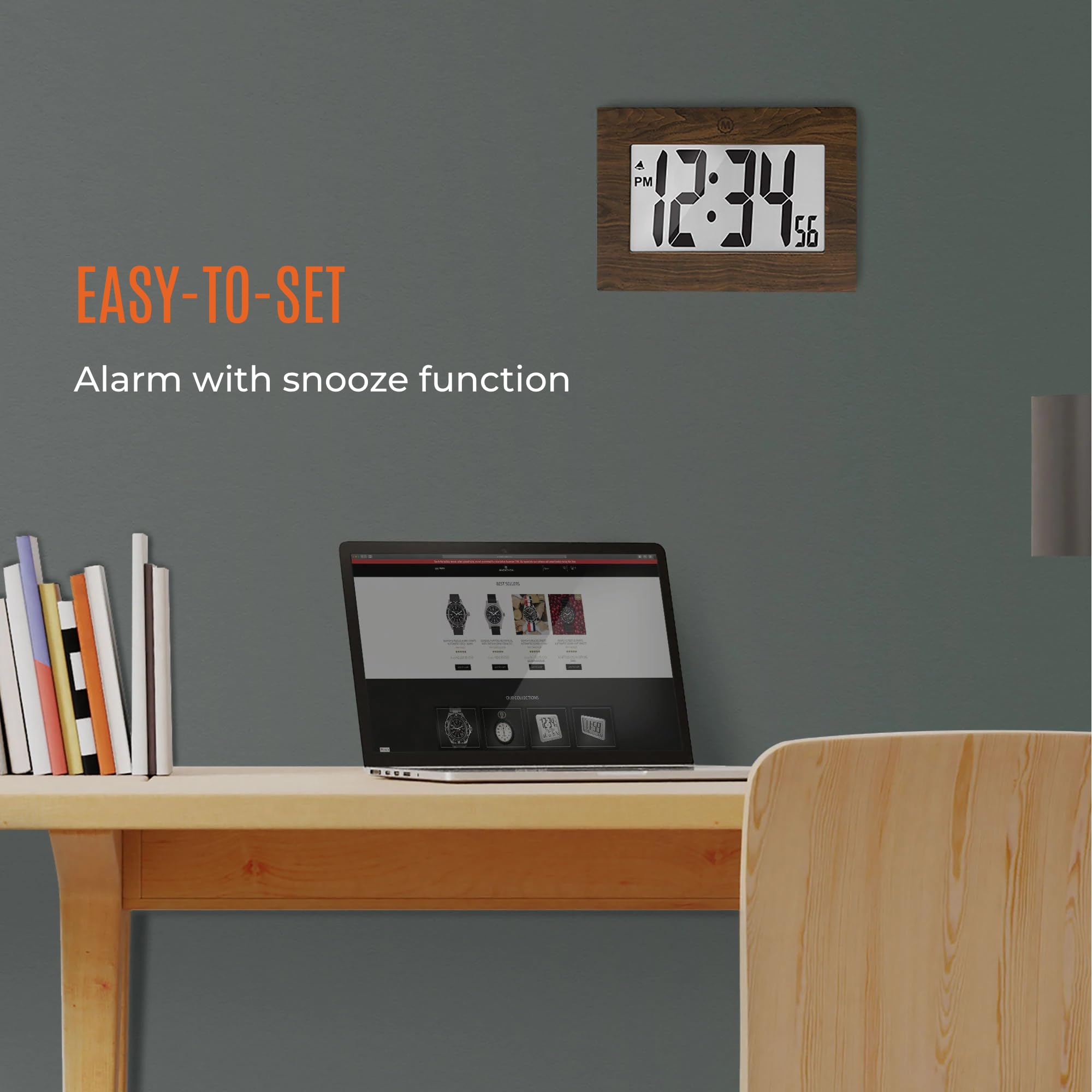 Clock, Large LCD display, Teak wood color (5/10)