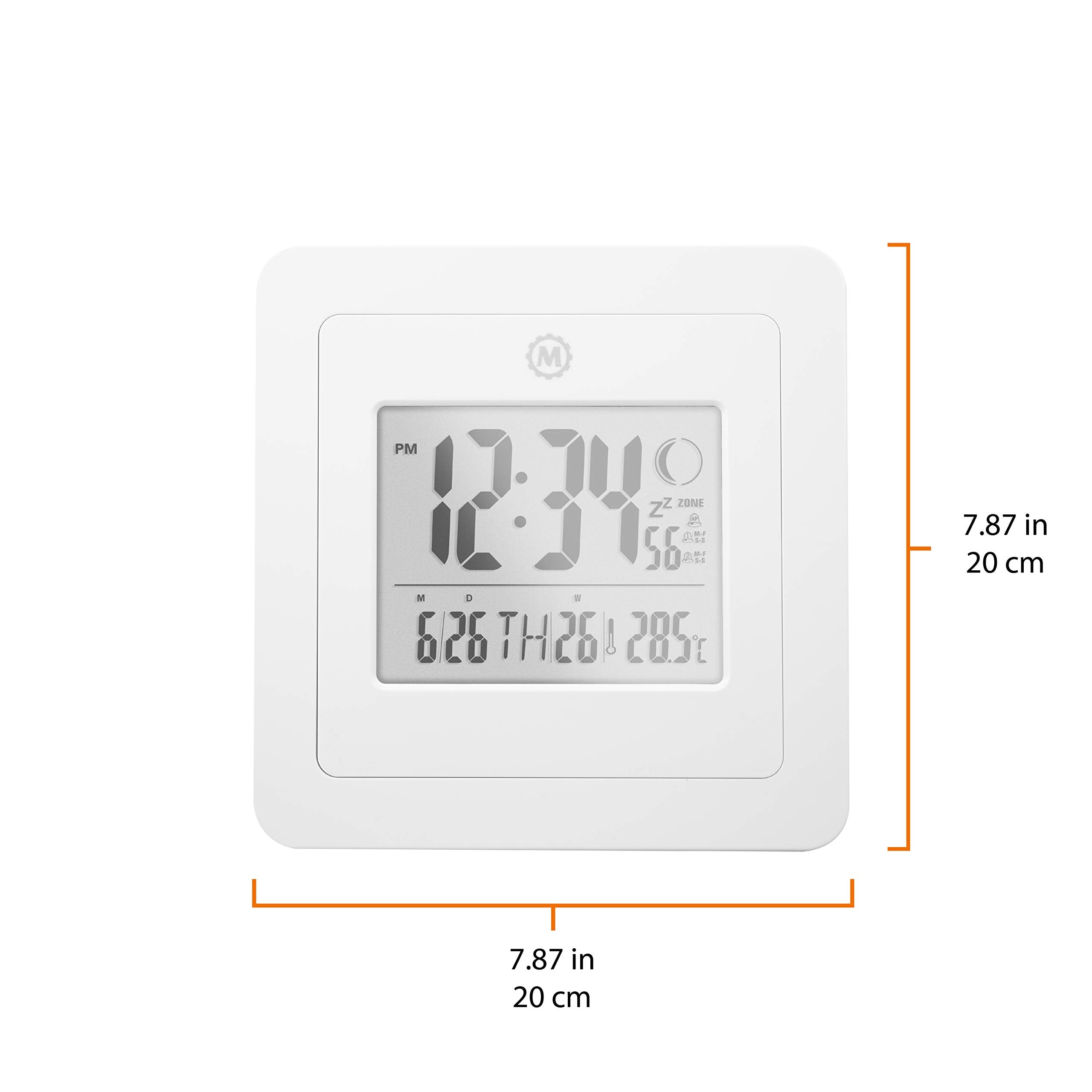 Marathon BASICS Digital Wall Clock with Moon Phase - White