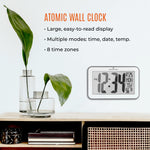 Self-Setting Wall Clock With 8 Time Zones - Silver (with Black Outline)