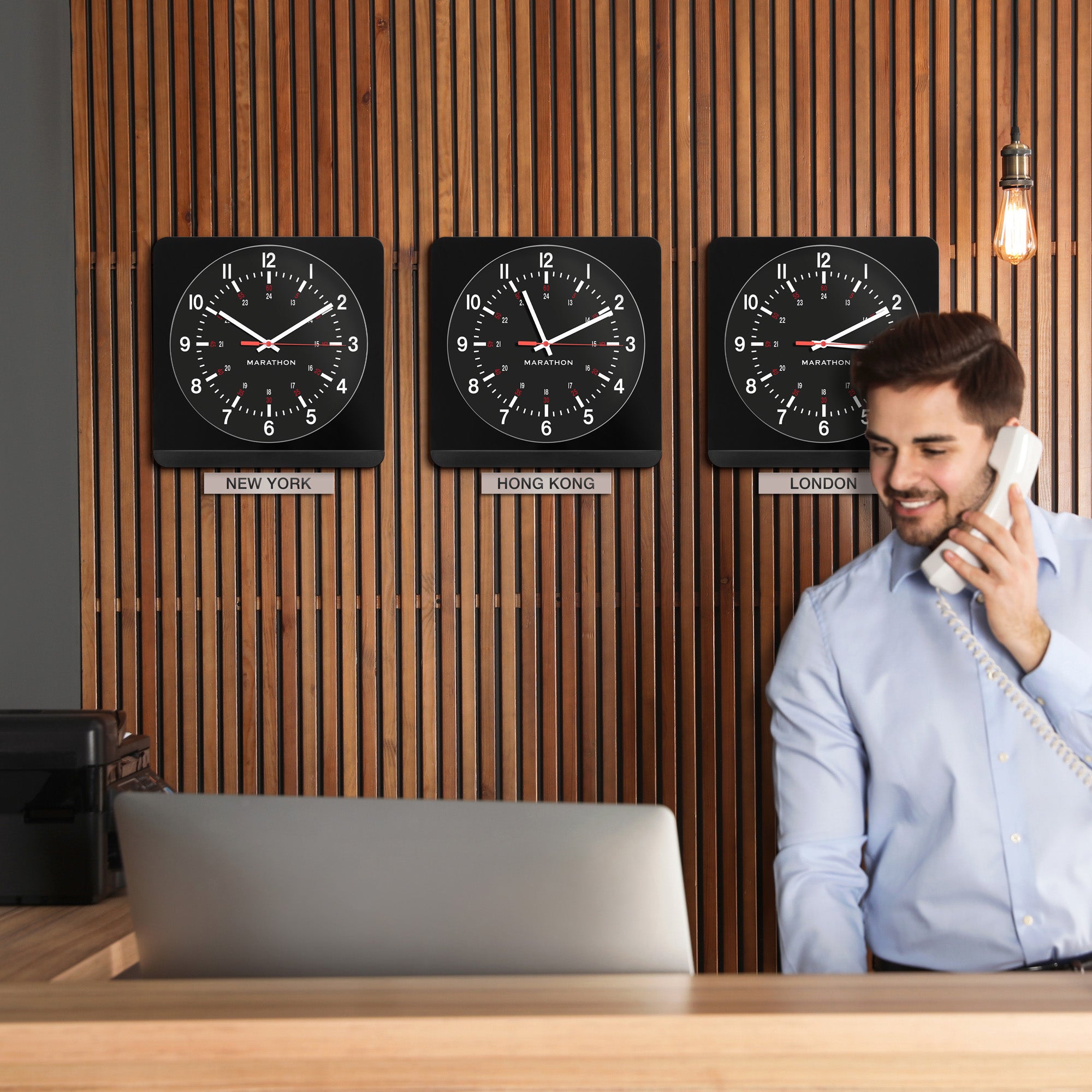 Jumbo 12 Inch Analog Wall Clock with Auto Backlight - Black Case/Black Dial image