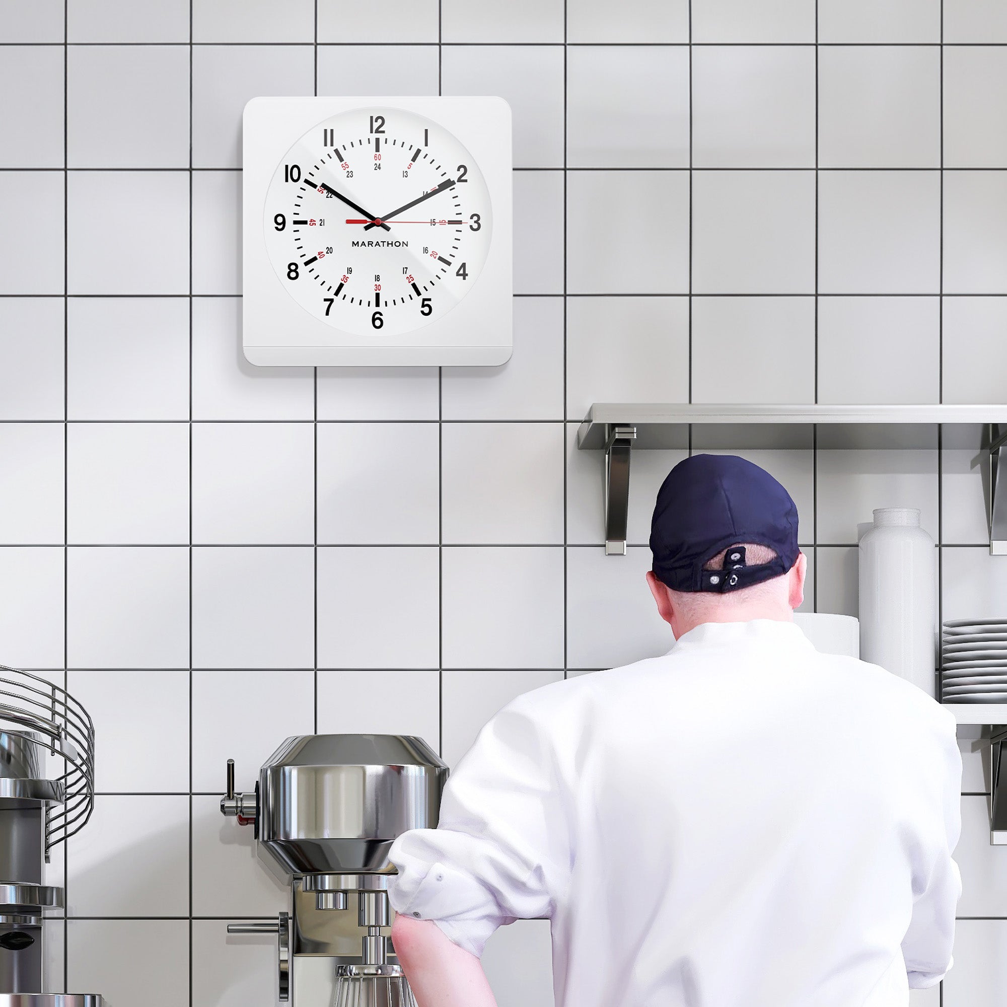 Jumbo 12 Inch Analog Wall Clock with Auto Backlight - White Case/White Dial