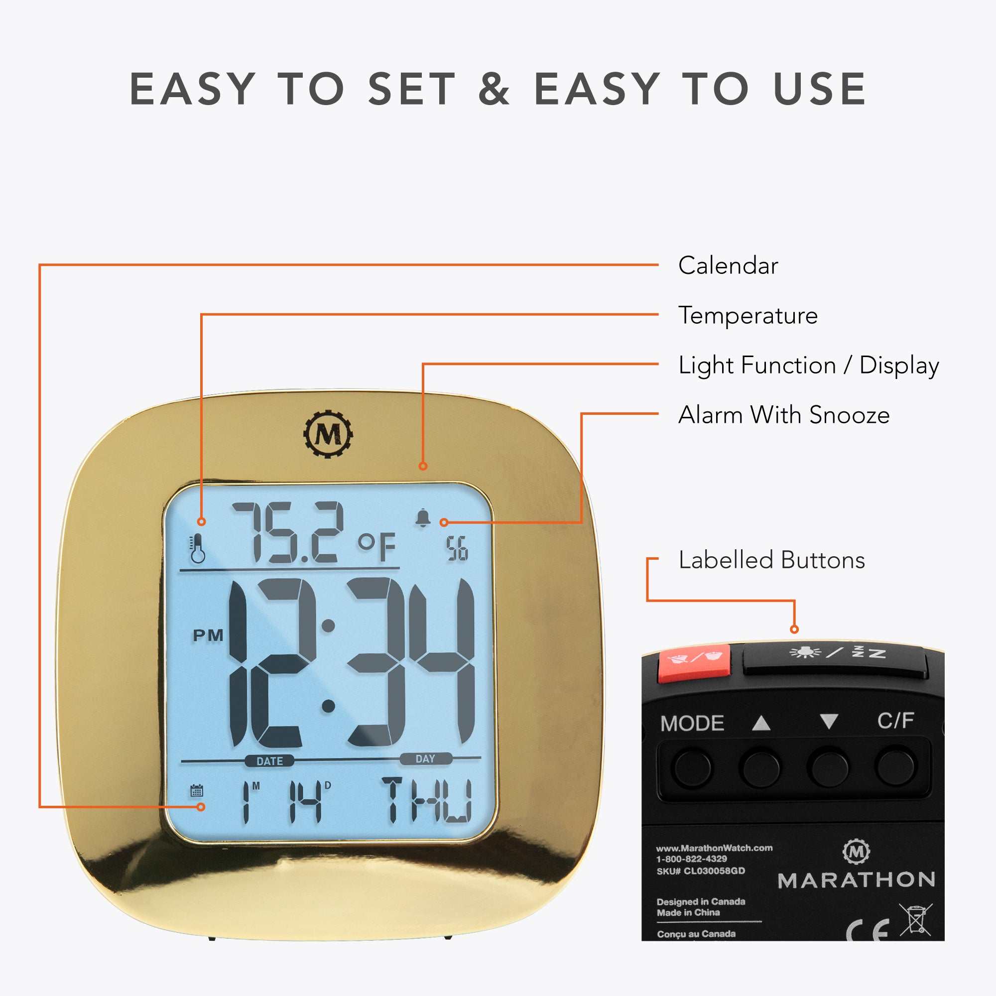 Clock, LCD, Alarm, Mini, gold color (25/50)