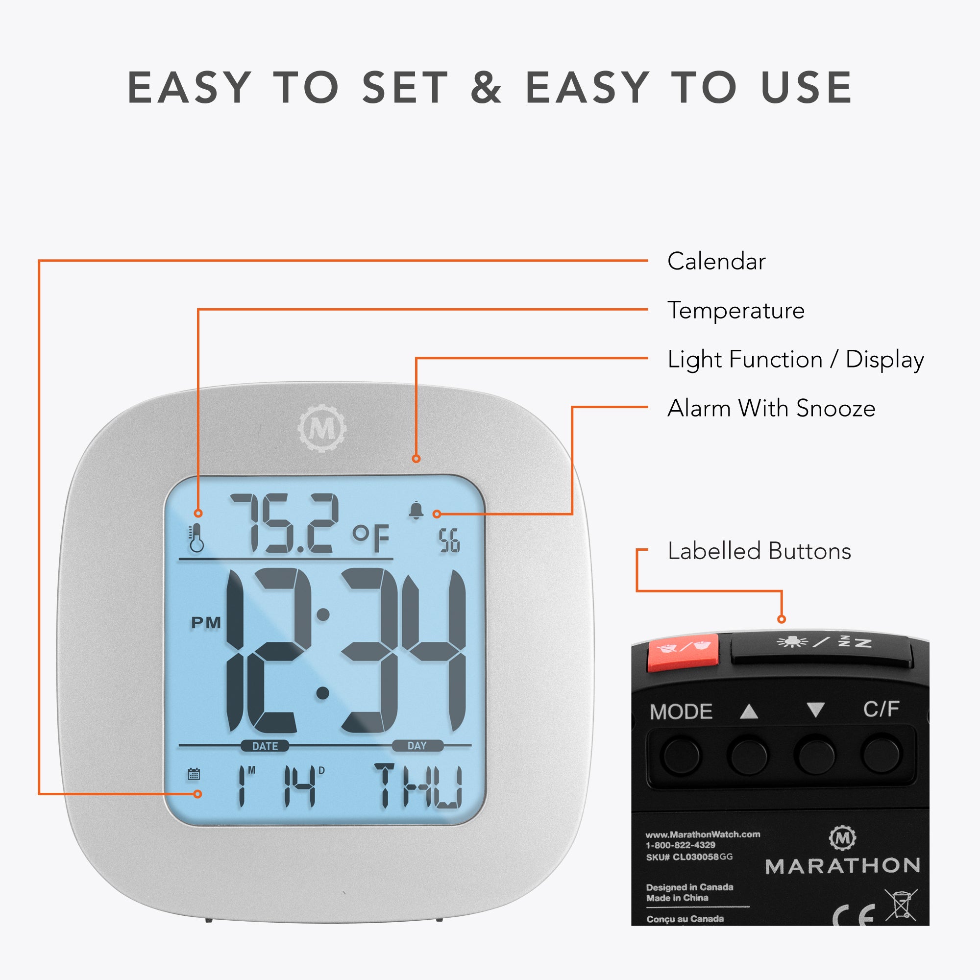 Clock, LCD, Alarm, Mini, Graphite Grey (25/50)
