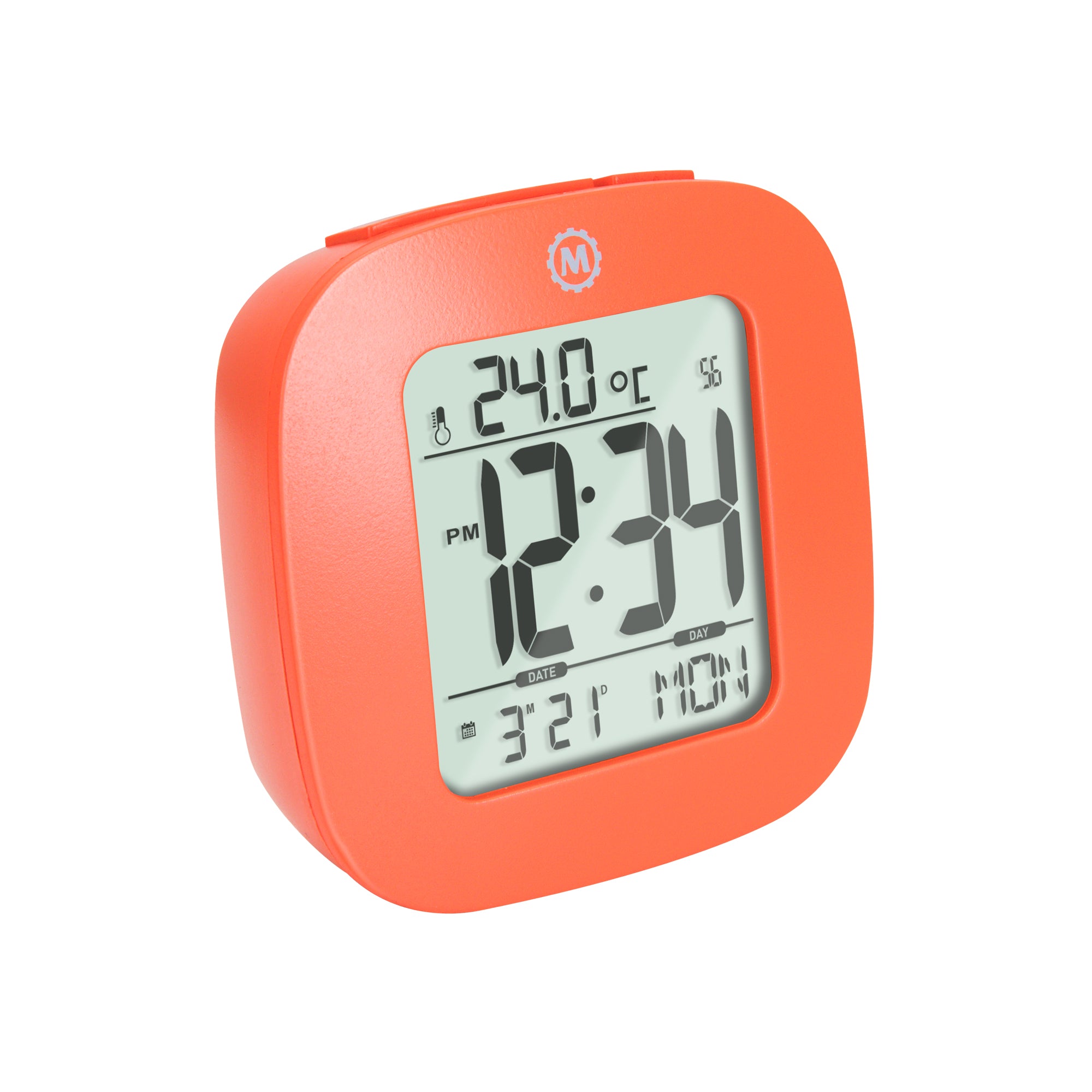Compact Alarm Clock with Temperature and Date - Orange