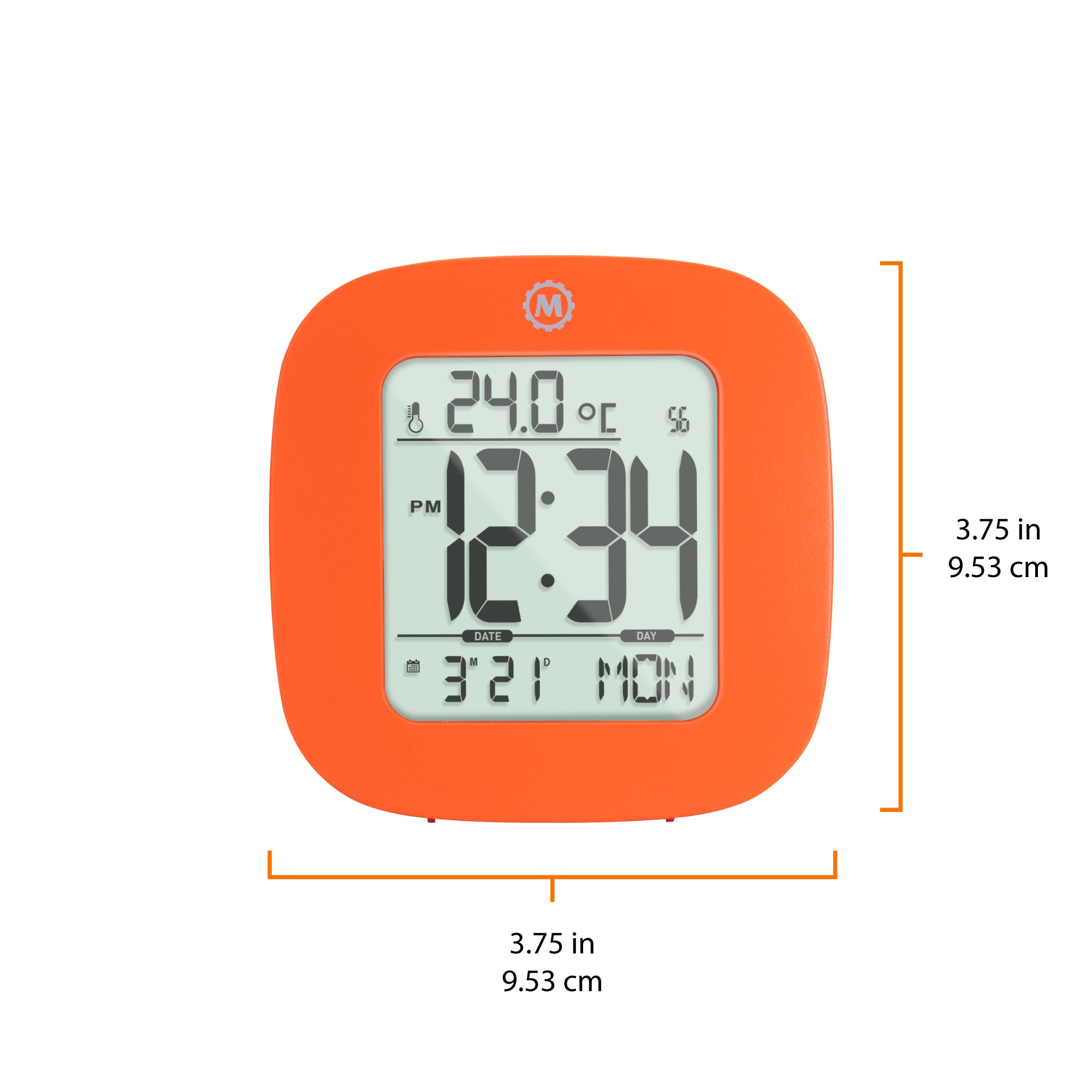 Compact Alarm Clock with Temperature and Date - Orange