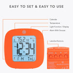 Compact Alarm Clock with Temperature and Date - Orange