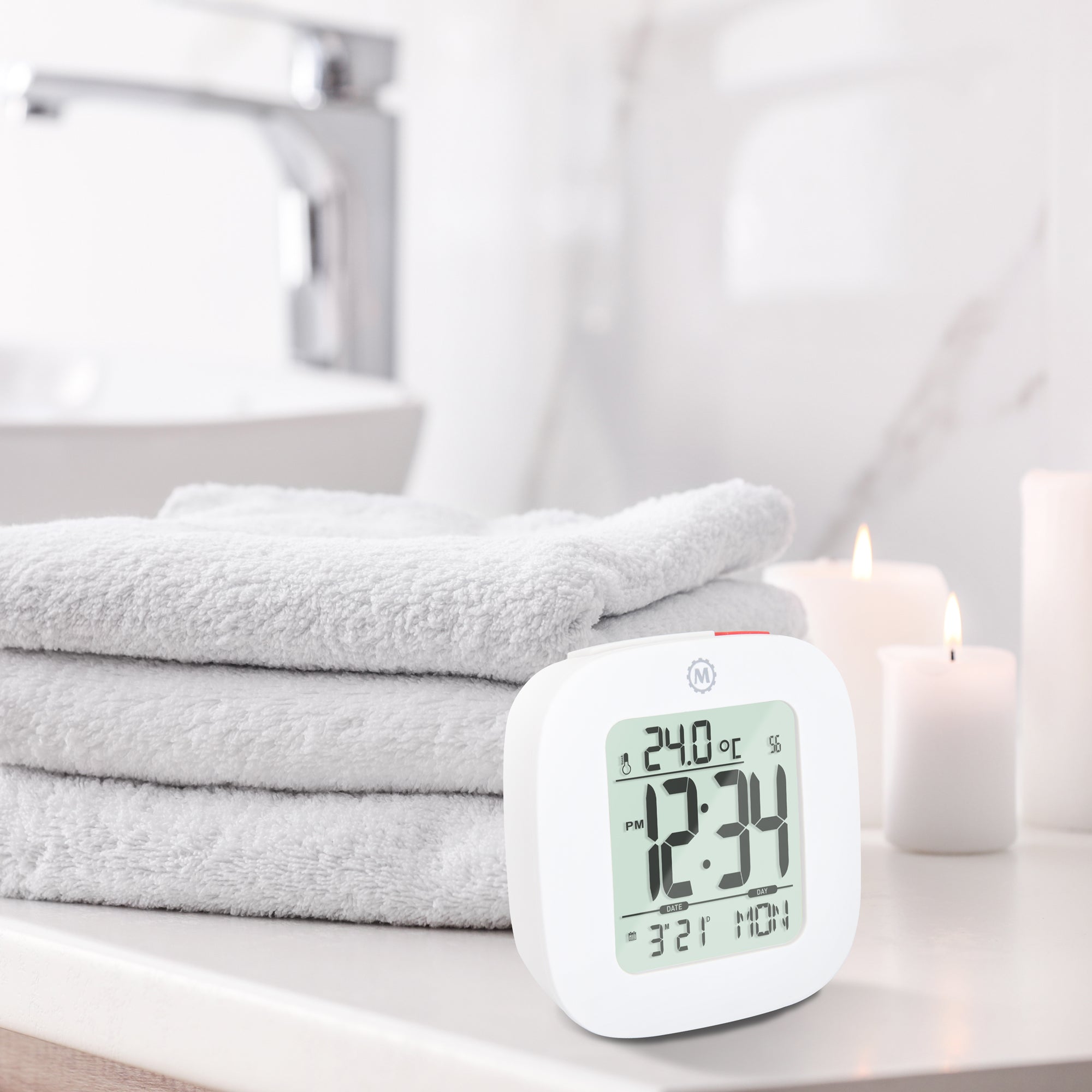 Clock, LCD, Alarm, Mini, White (25/50) Marathon Watch Clock, LCD, Alarm, Mini, White (25/50) Marathon Watch