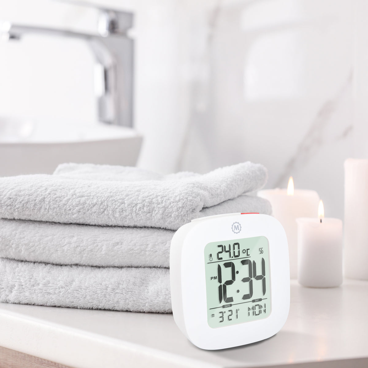 Clock, LCD, Alarm, Mini, White (25/50) – Marathon Watch