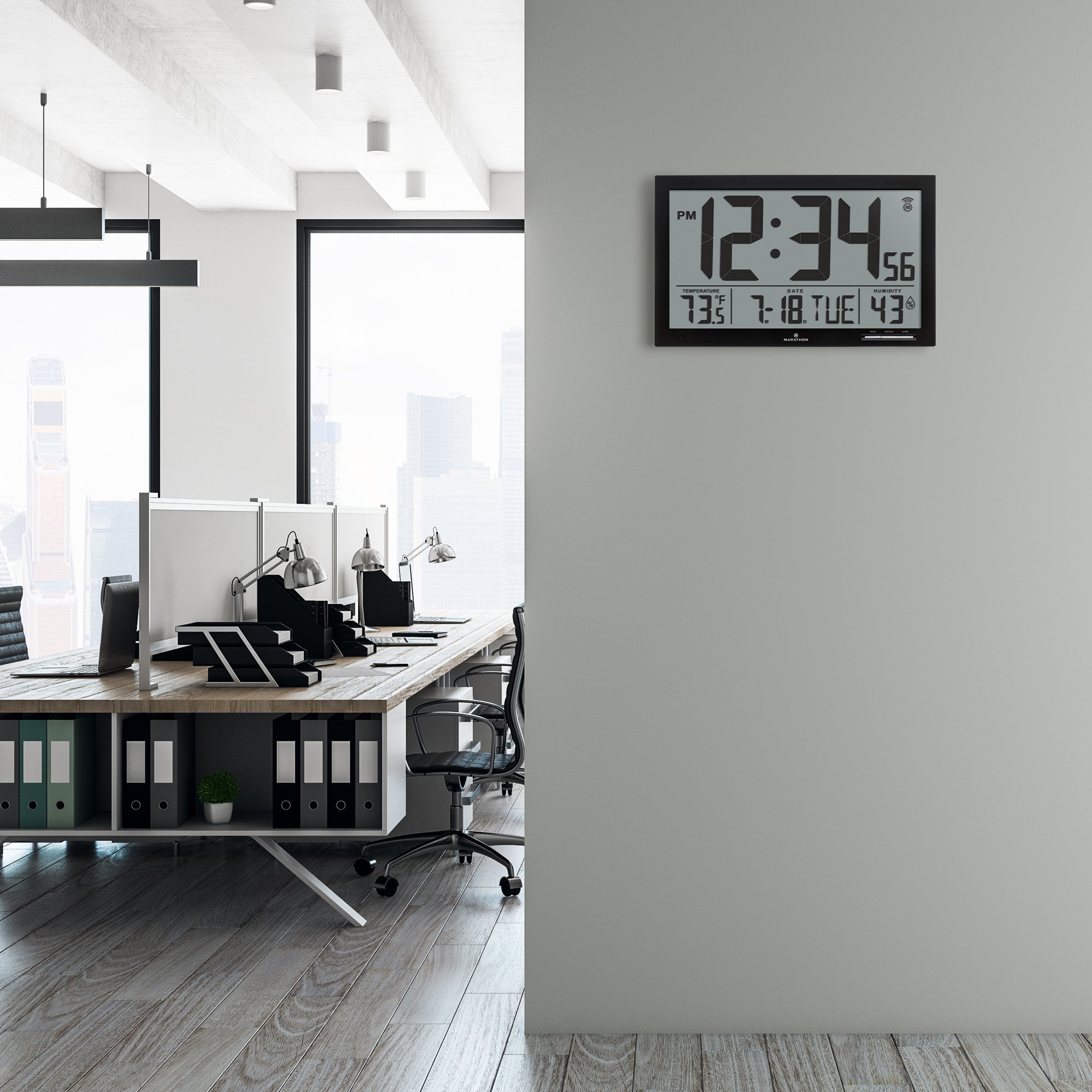 Slim Jumbo Self-Setting Wall Clock with Indoor Temperature & Humidity