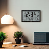 Self-Setting Full Calendar Clock with Extra Large Digits Indoor and Outdoor Temperature - Black image