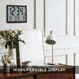 Self-Setting Full Calendar Clock with Extra Large Digits Indoor and Outdoor Temperature - Black image