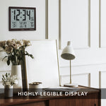 Self-Setting Full Calendar Clock with Extra Large Digits Indoor and Outdoor Temperature - Black