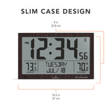 Self-Setting Full Calendar Clock with Extra Large Digits Indoor and Outdoor Temperature - Black image