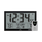 Self-Setting Full Calendar Clock with Extra Large Digits Indoor and Outdoor Temperature - Black image