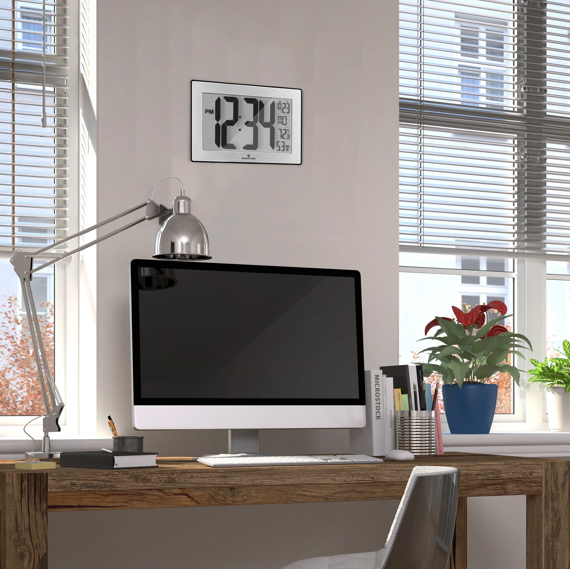 Self-Setting, Self-Adjusting, Wall Clock w/ Stand & 8 Time Zones - Black/Stainless Steel