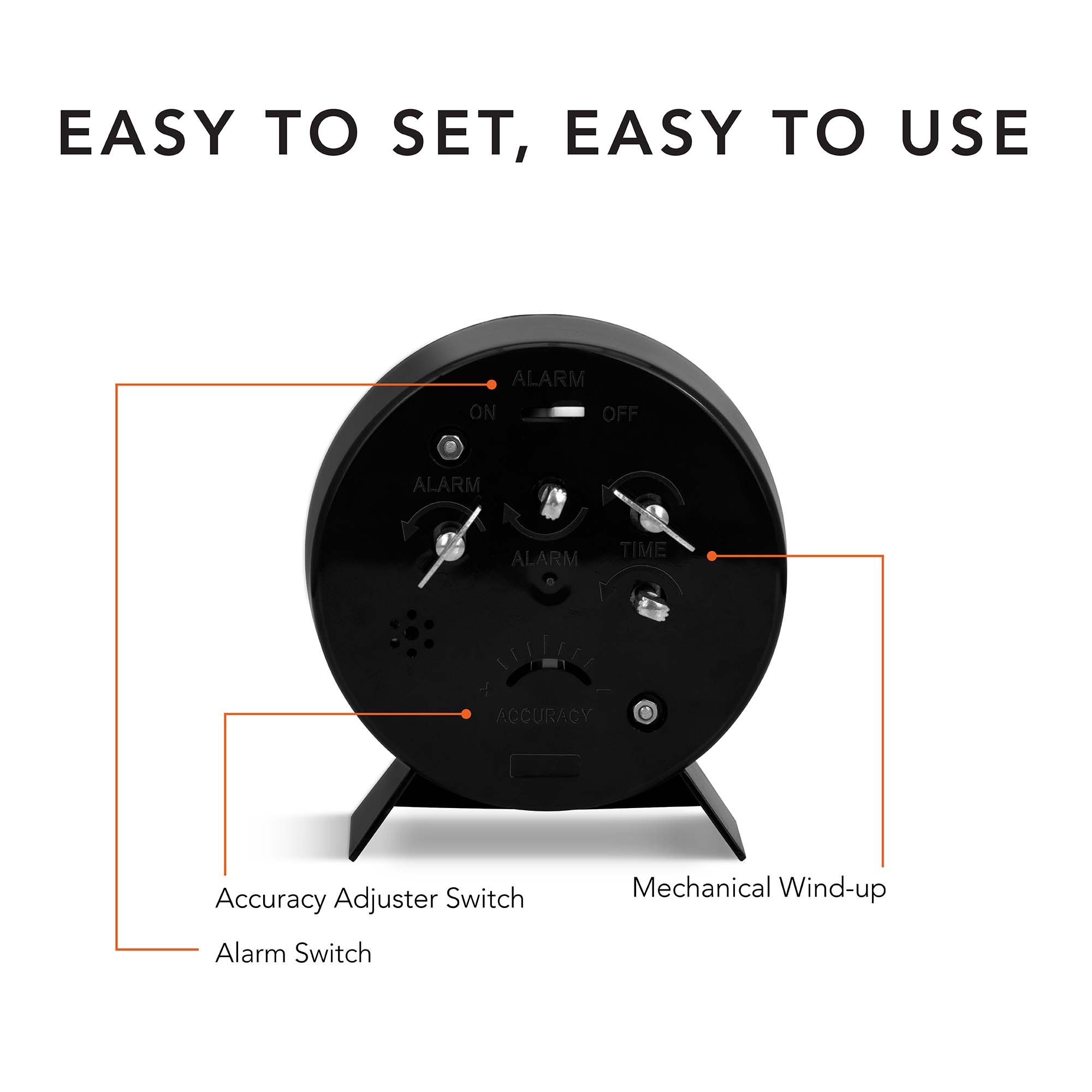 Alarm Clock with Mechanical Wind Up - White Dial