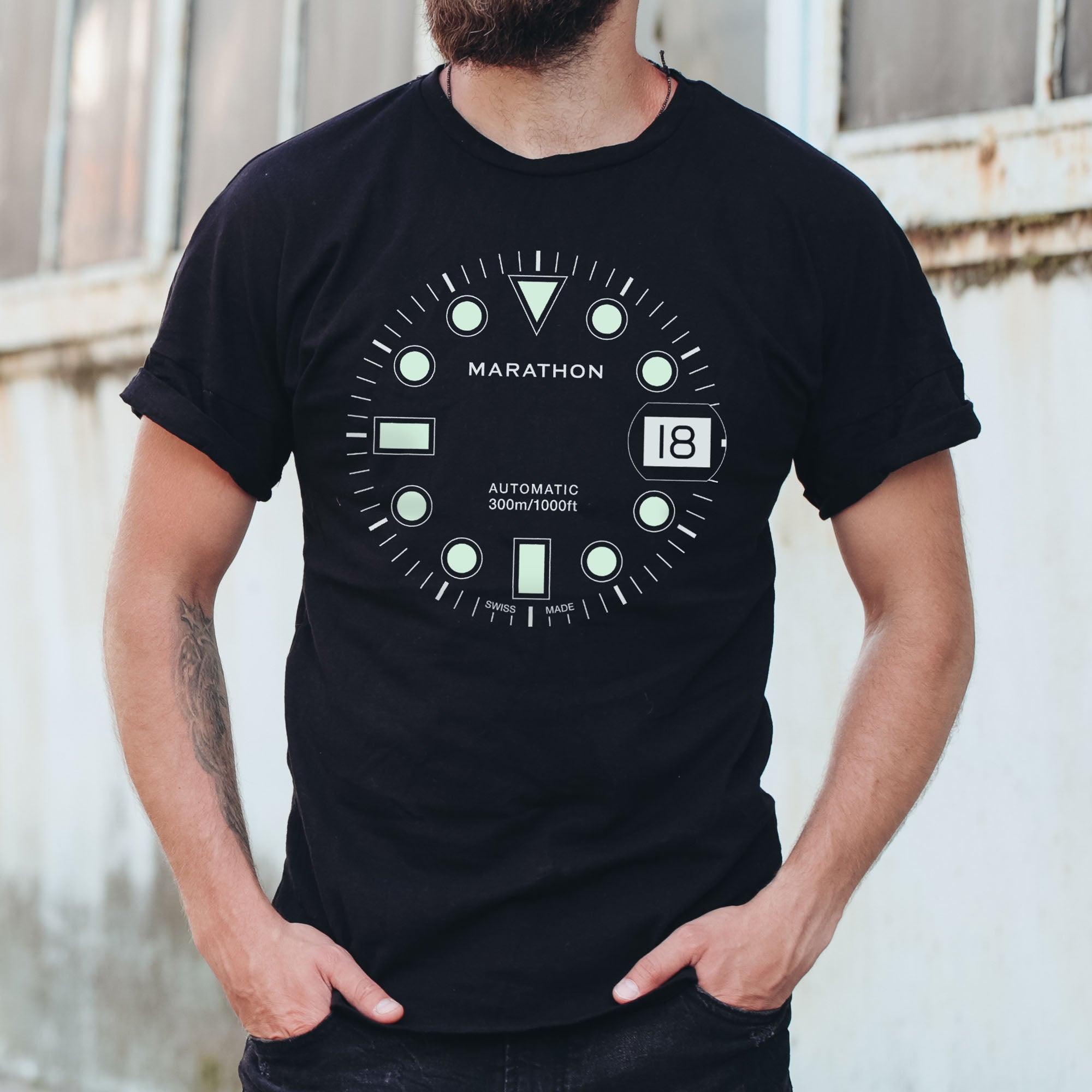 Slim Fit Midnight Black Glow Marathon Watch OSAR-D T-Shirt
