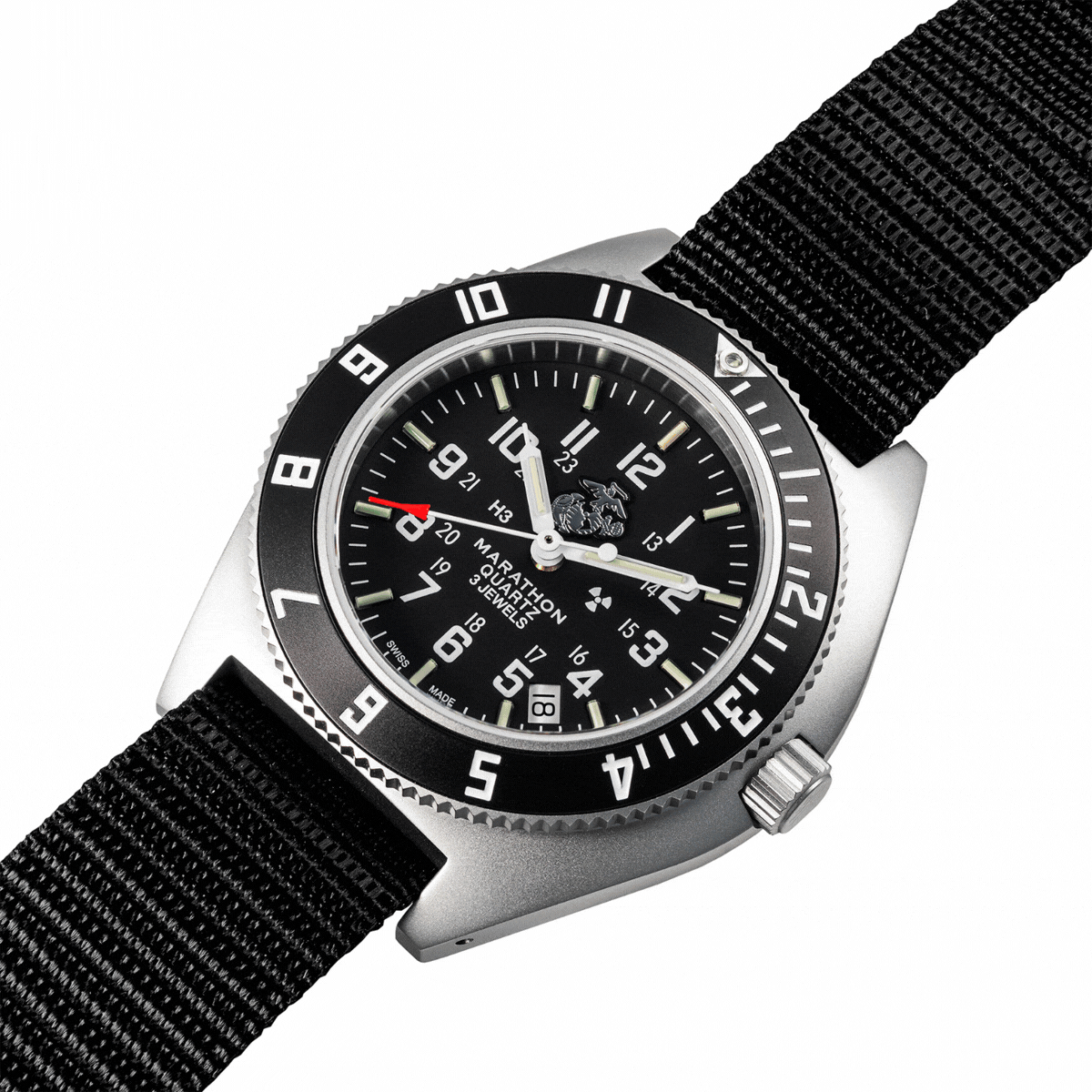 41mm Offizielles USMC™ Stahl-Navigator mit Datum (SSNAV-D) auf Ballistic Nylon