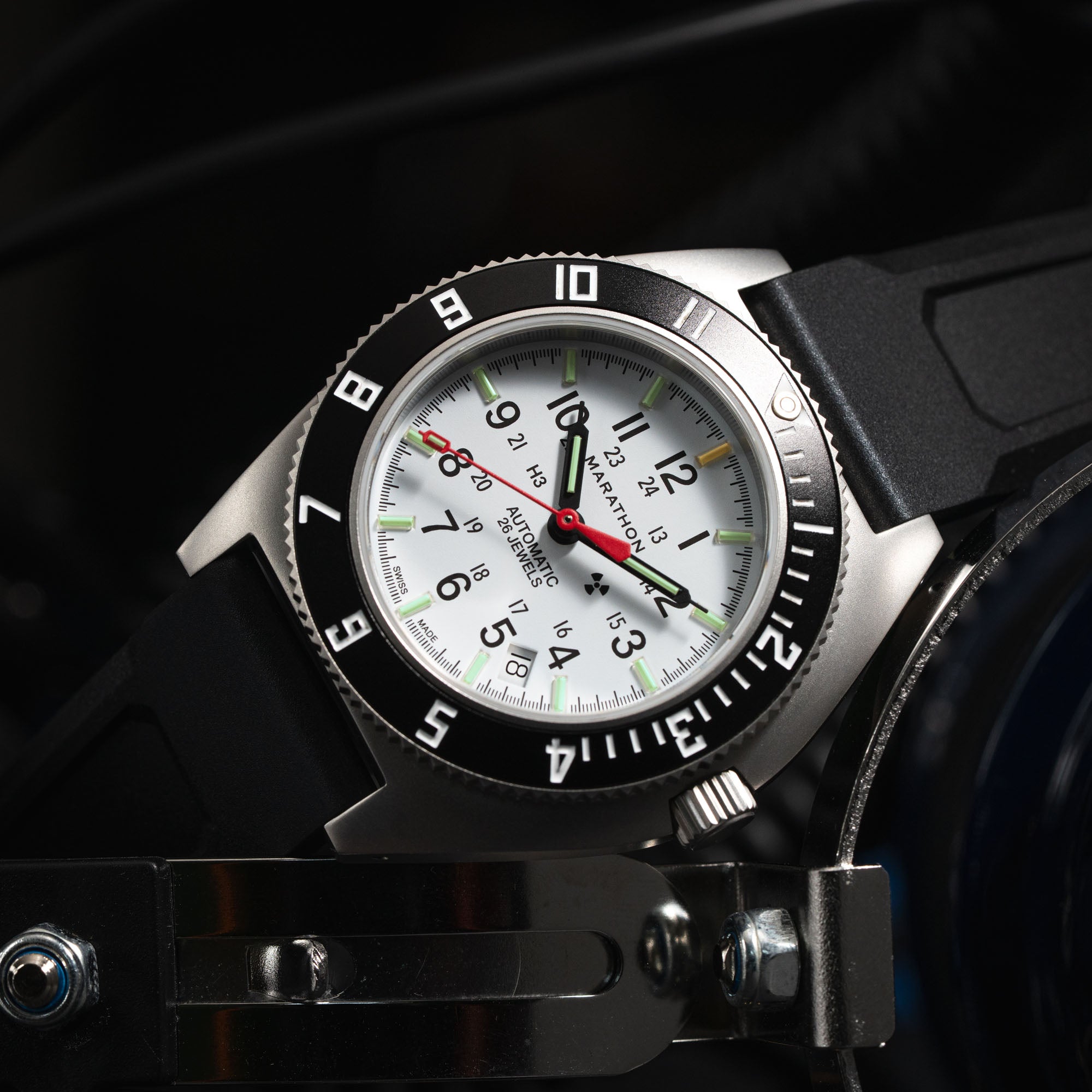 41mm Arctic Steel Navigator w/ Date Automatic (Arctic SSNAV-D Auto) on Black 3-Piece Rubber Strap Kit