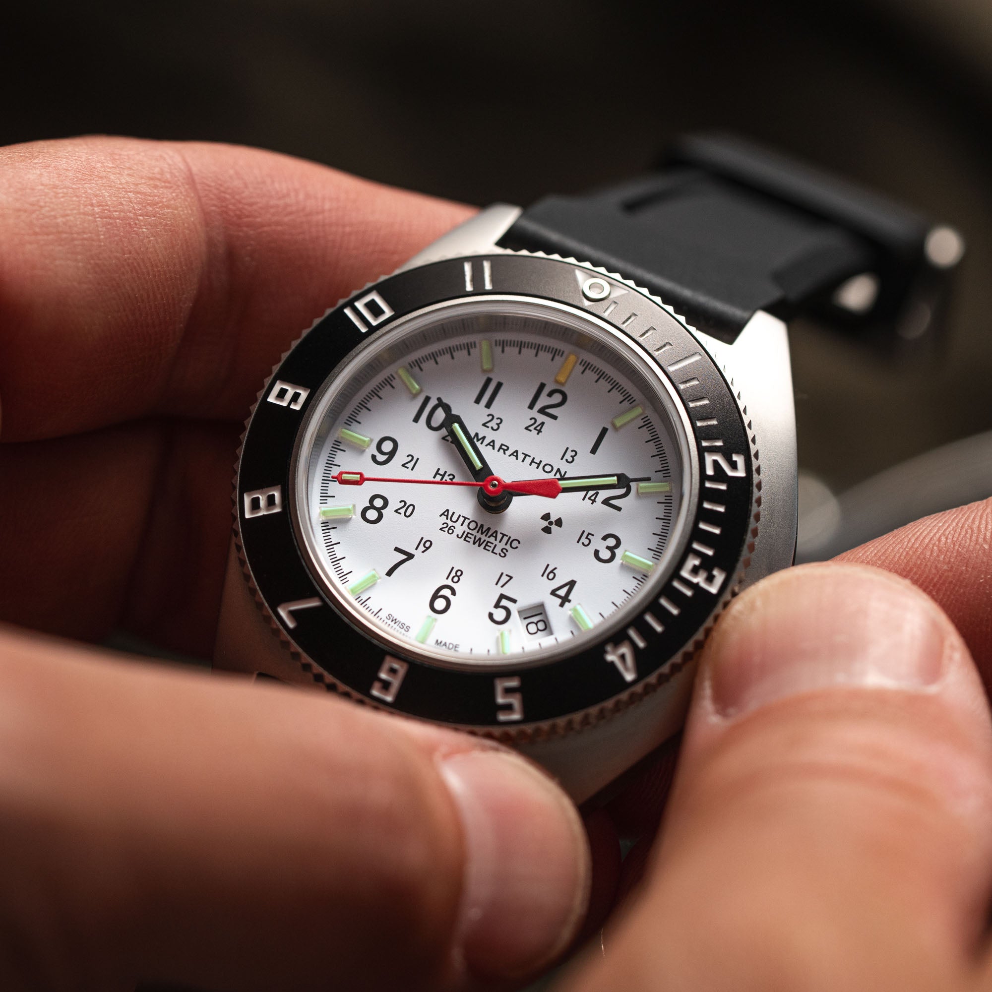 41mm Arctic Steel Navigator w/ Date Automatic (Arctic SSNAV-D Auto) on Black 3-Piece Rubber Strap Kit