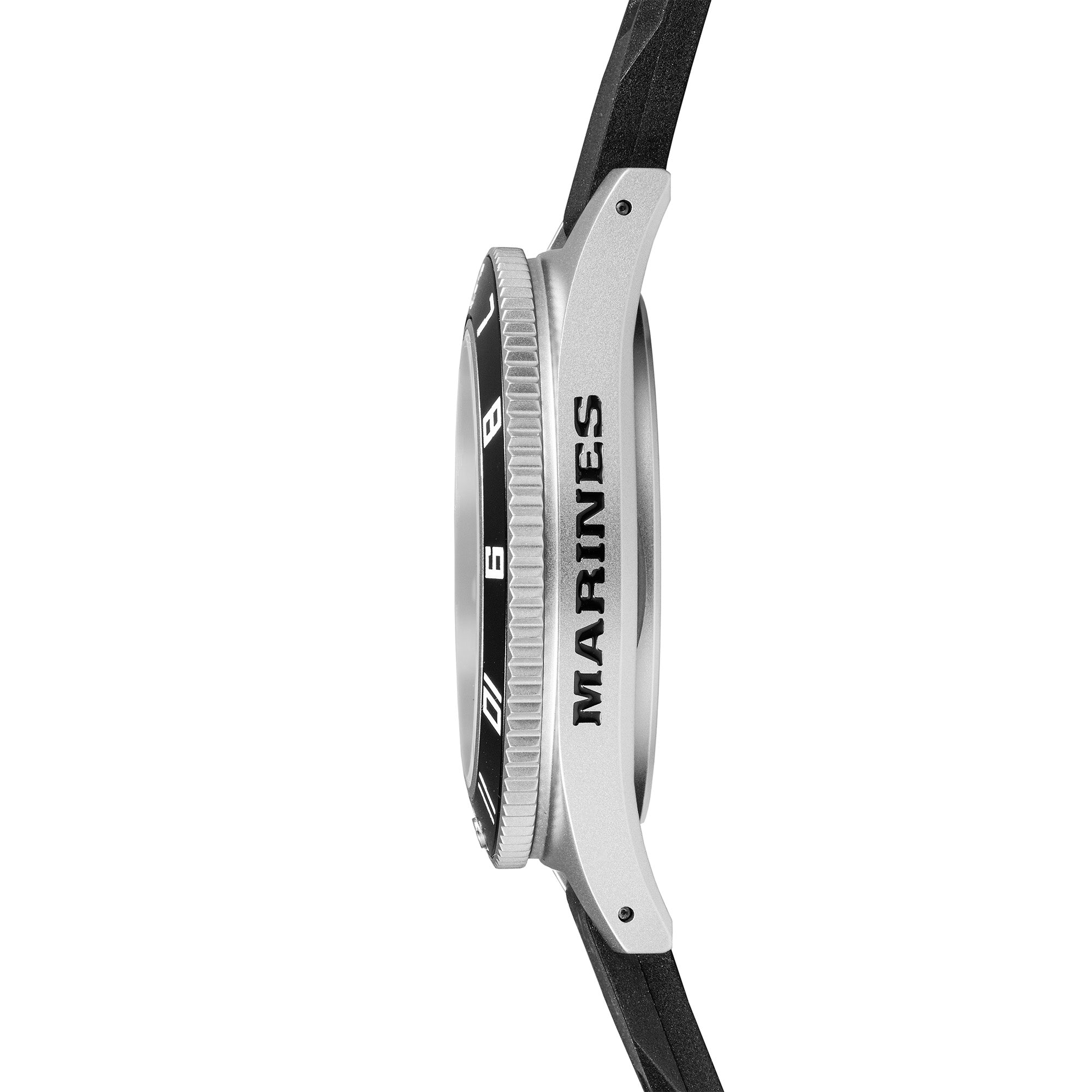 41mm Offizieller USMC™ Stahl Navigator mit Datum (SSNAV-D) auf schwarzem 3-teiligem Gummiarmband-Set