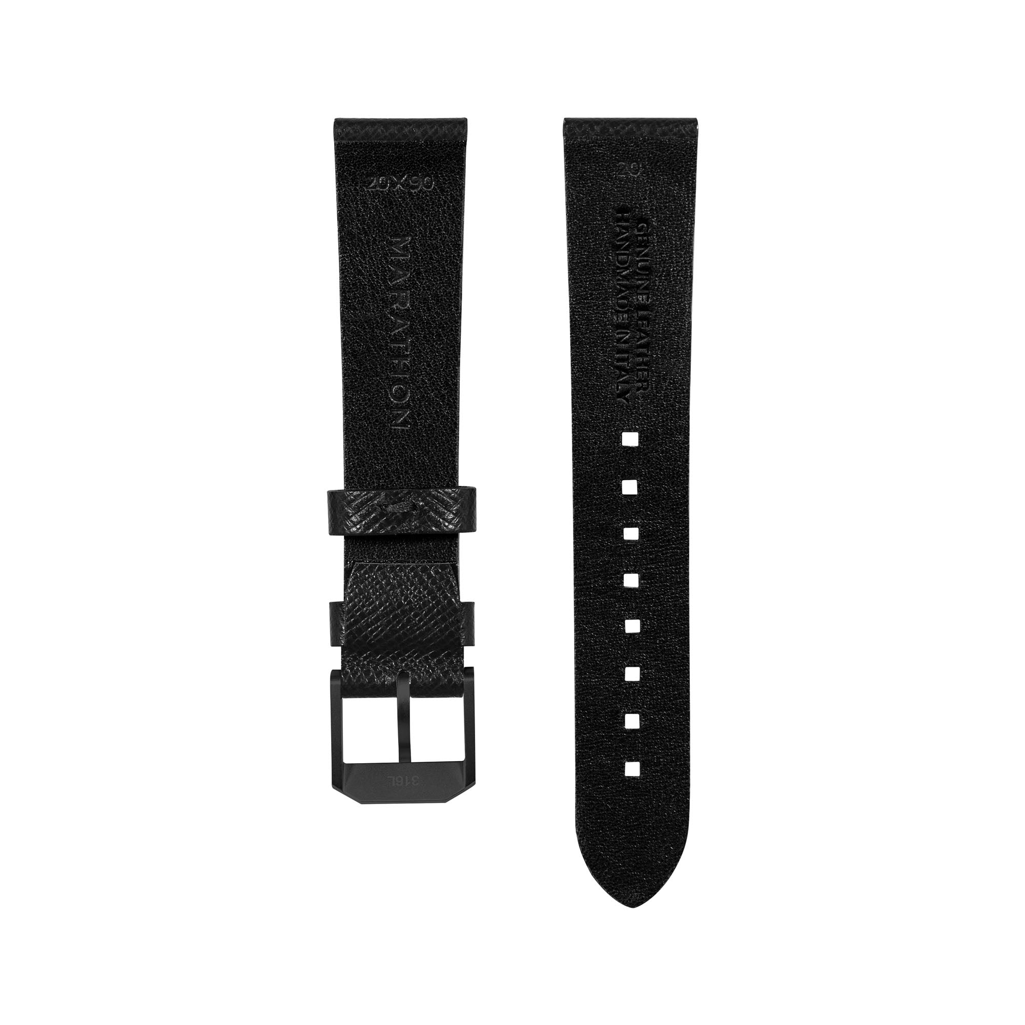 2-Piece Leather Strap, 20mm, Black, Anthracite Hardware – Marathon