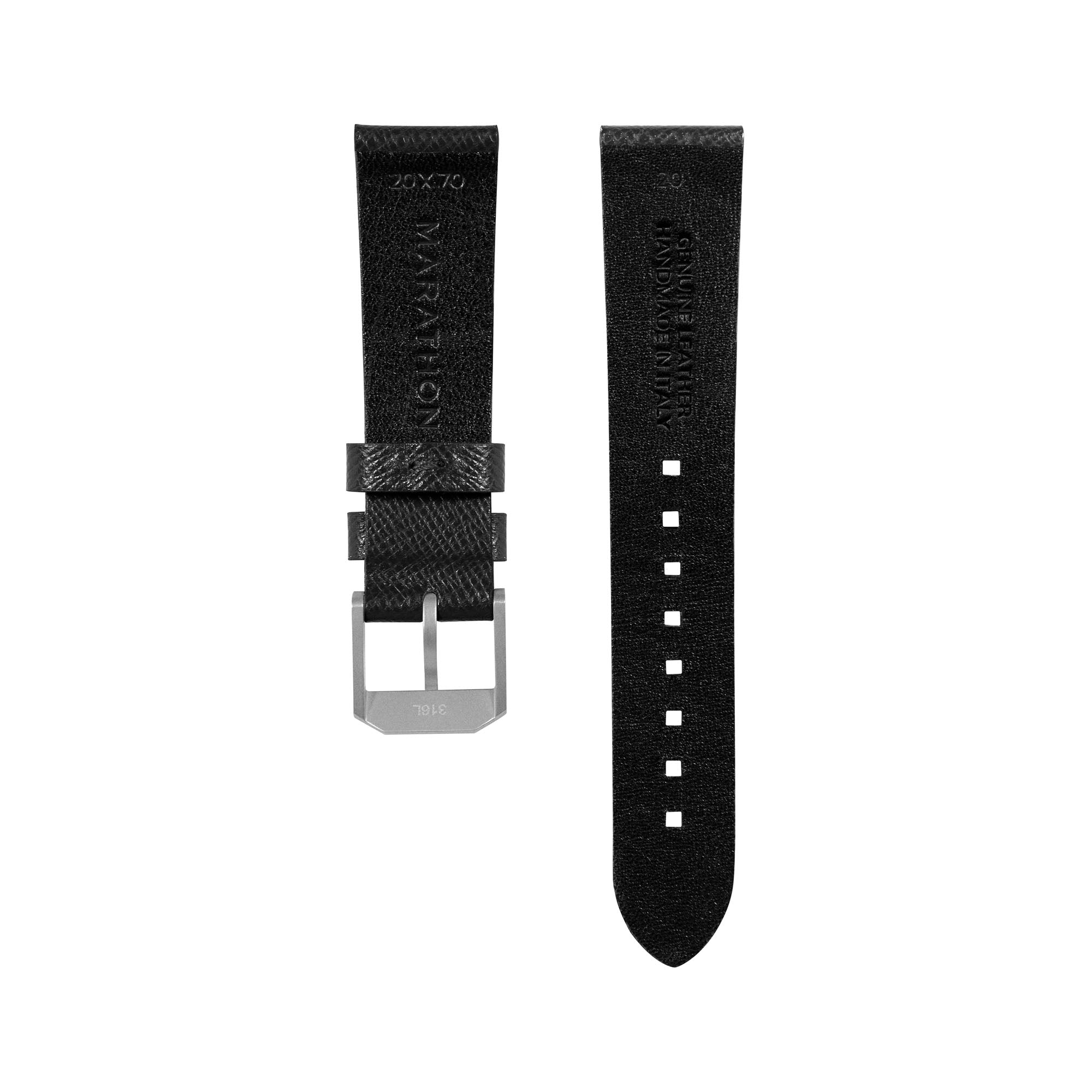2-Piece Leather Strap, 20mm, Black, Parkerized Hardware – Marathon