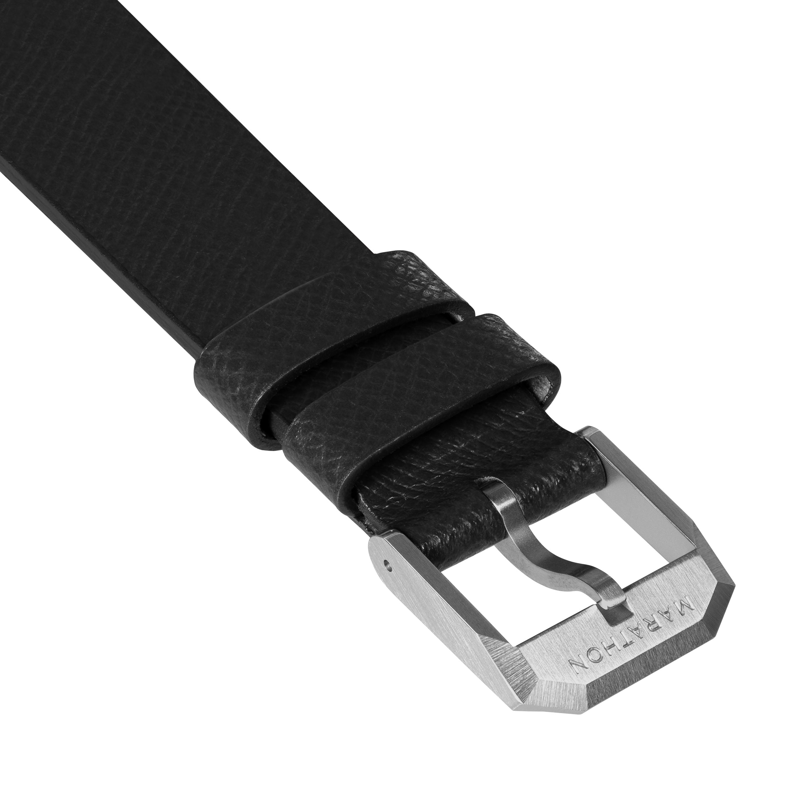 2-Piece Leather Strap, 16mm,  Black, Brushed Hardware