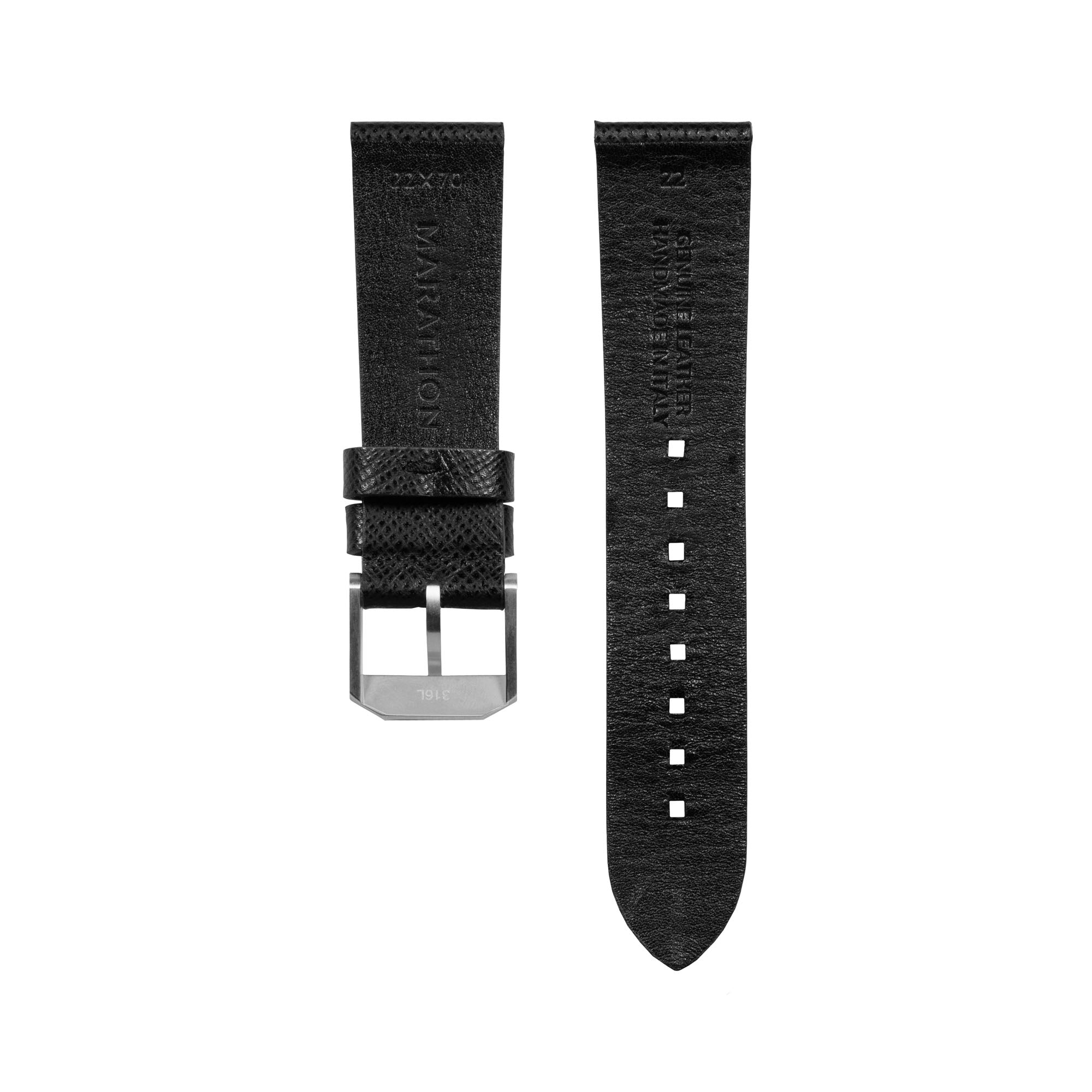 2-Piece Leather Strap, 22mm, Black, Brushed Hardware image