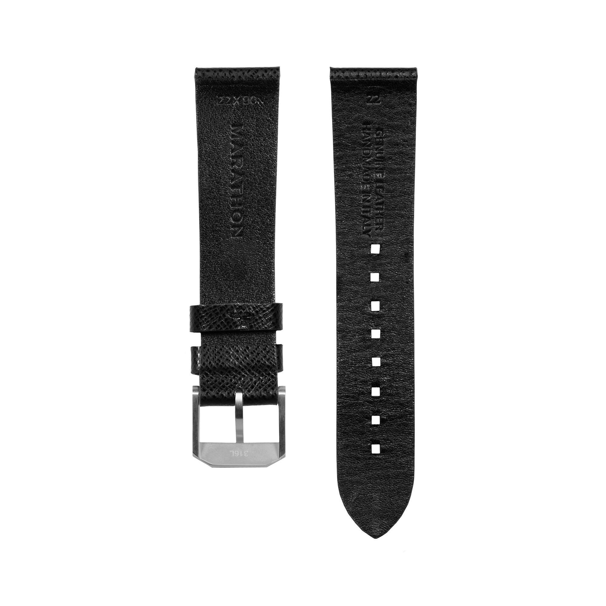 2-Piece Leather Strap, 22mm, Black, Brushed Hardware image