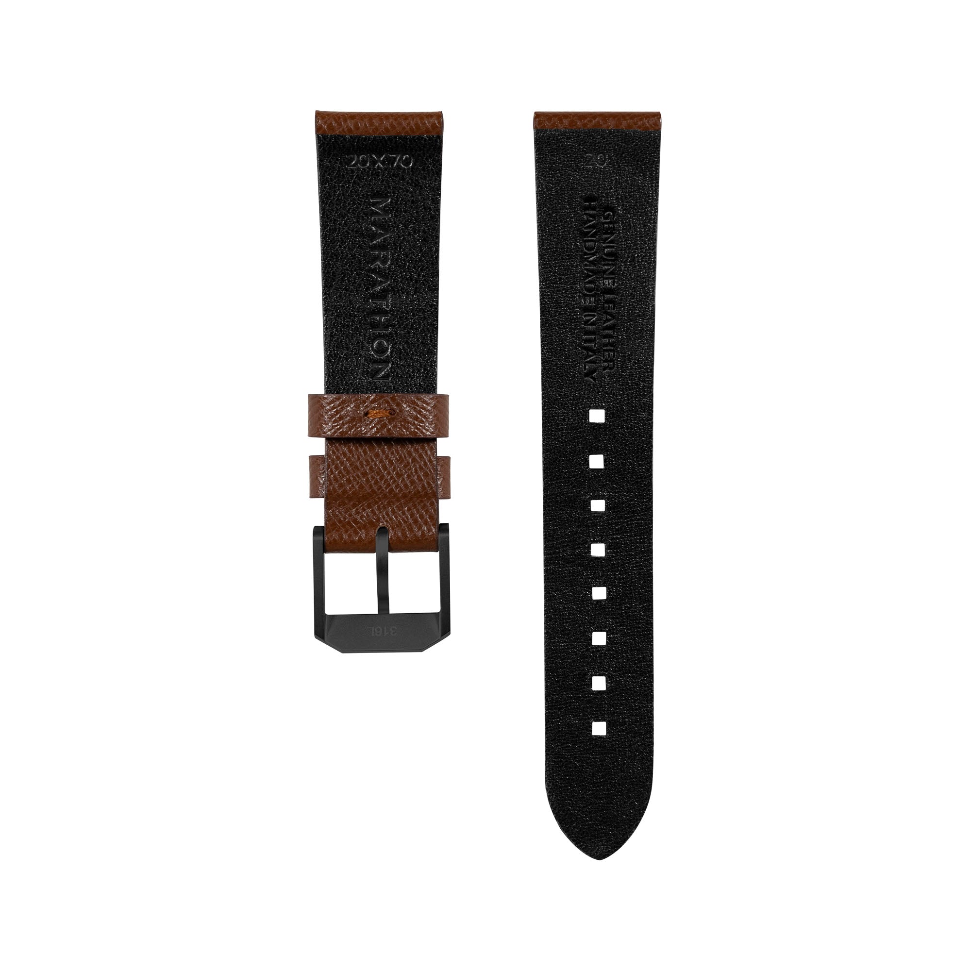 2-Piece Leather Strap, 20mm, Cognac, Anthracite Hardware