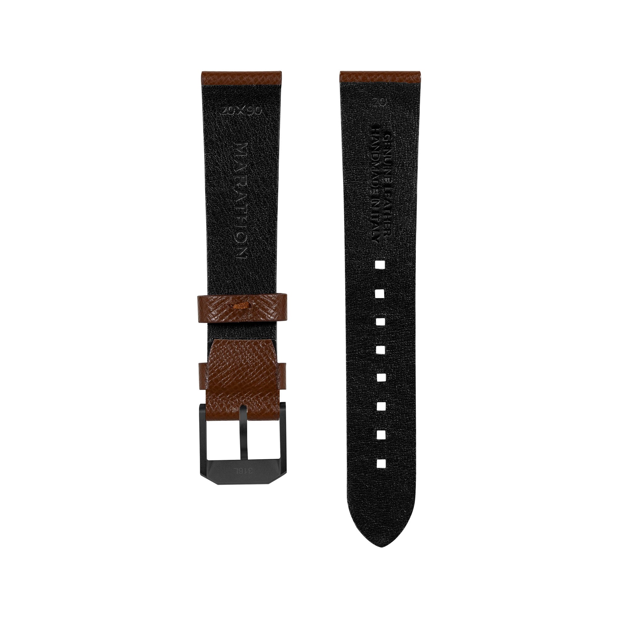 2-Piece Leather Strap, 20mm, Cognac, Anthracite Hardware