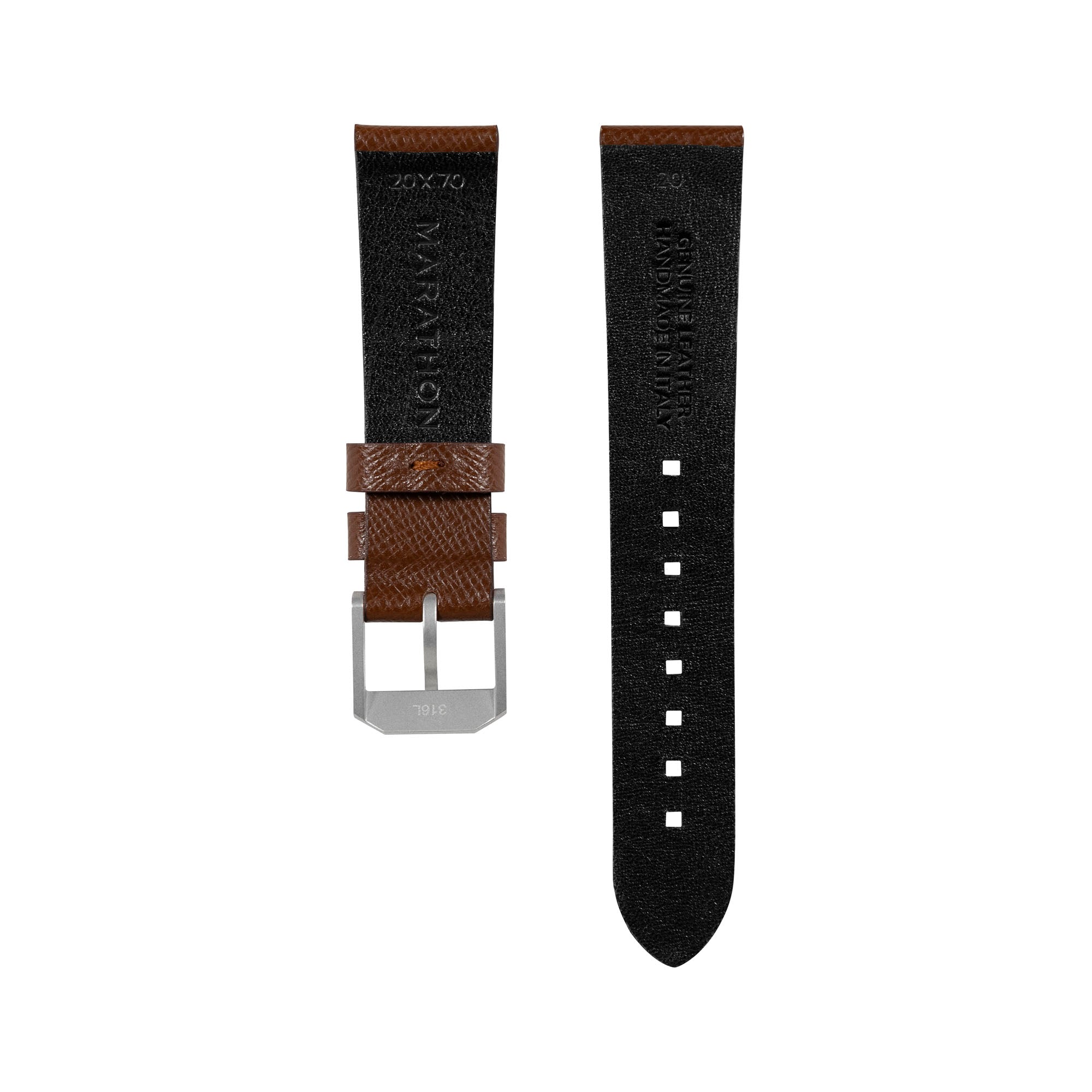 2-Piece Leather Strap, 20mm, Cognac, Parkerized Hardware