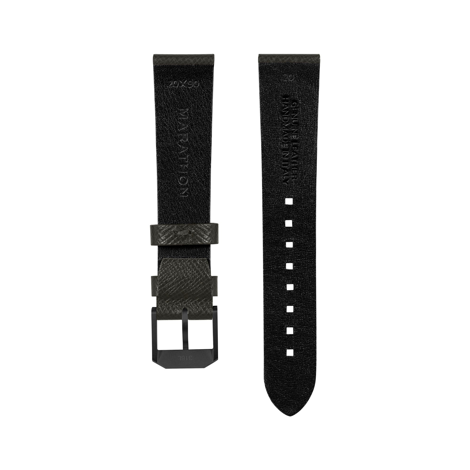 2-Piece Leather Strap, 20mm, Moss Green, Anthracite Hardware