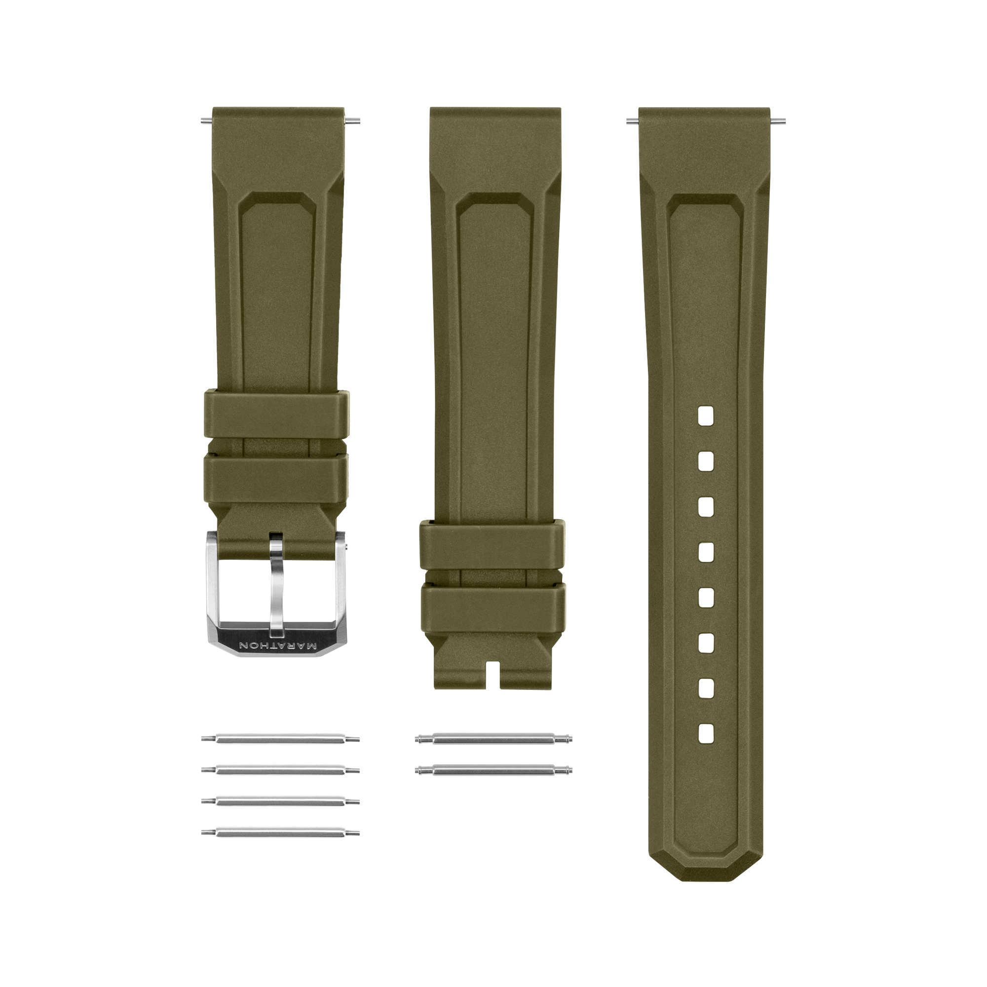3-Piece Rubber Strap Kit, OD Green, 20mm