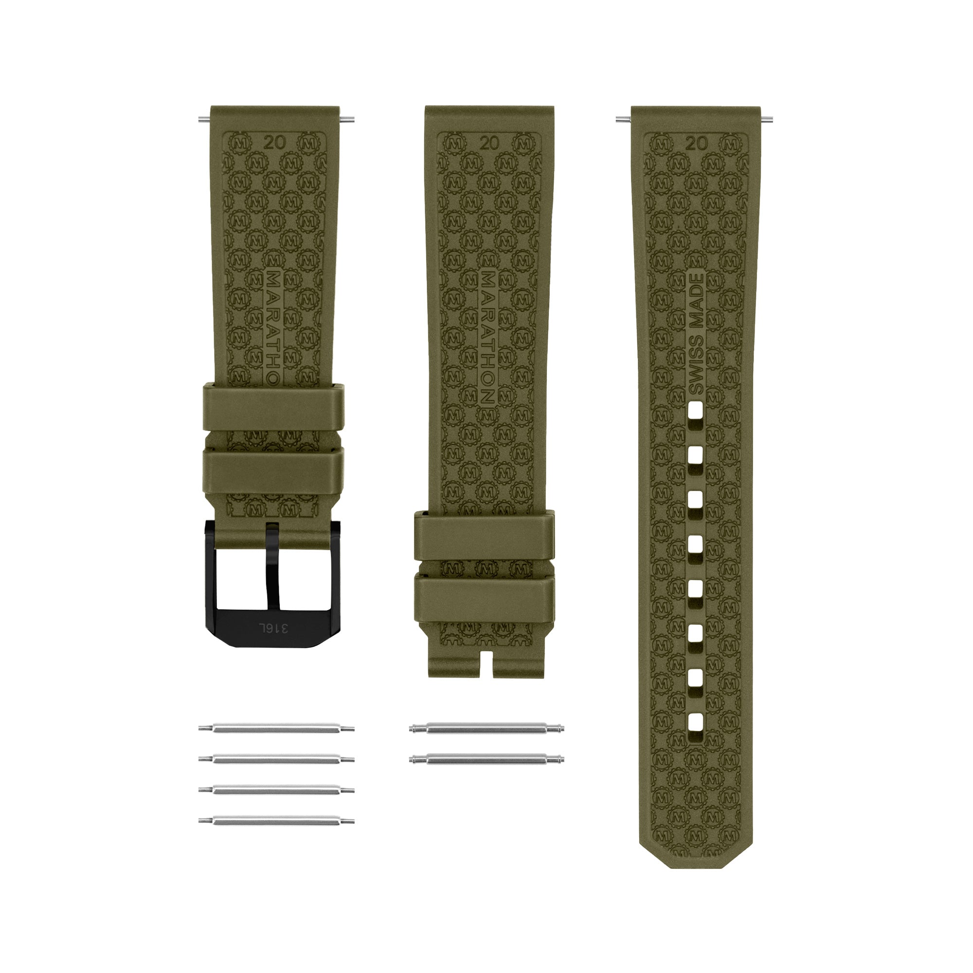 3-Piece Rubber Strap Kit, OD Green, Anthracite, 20mm