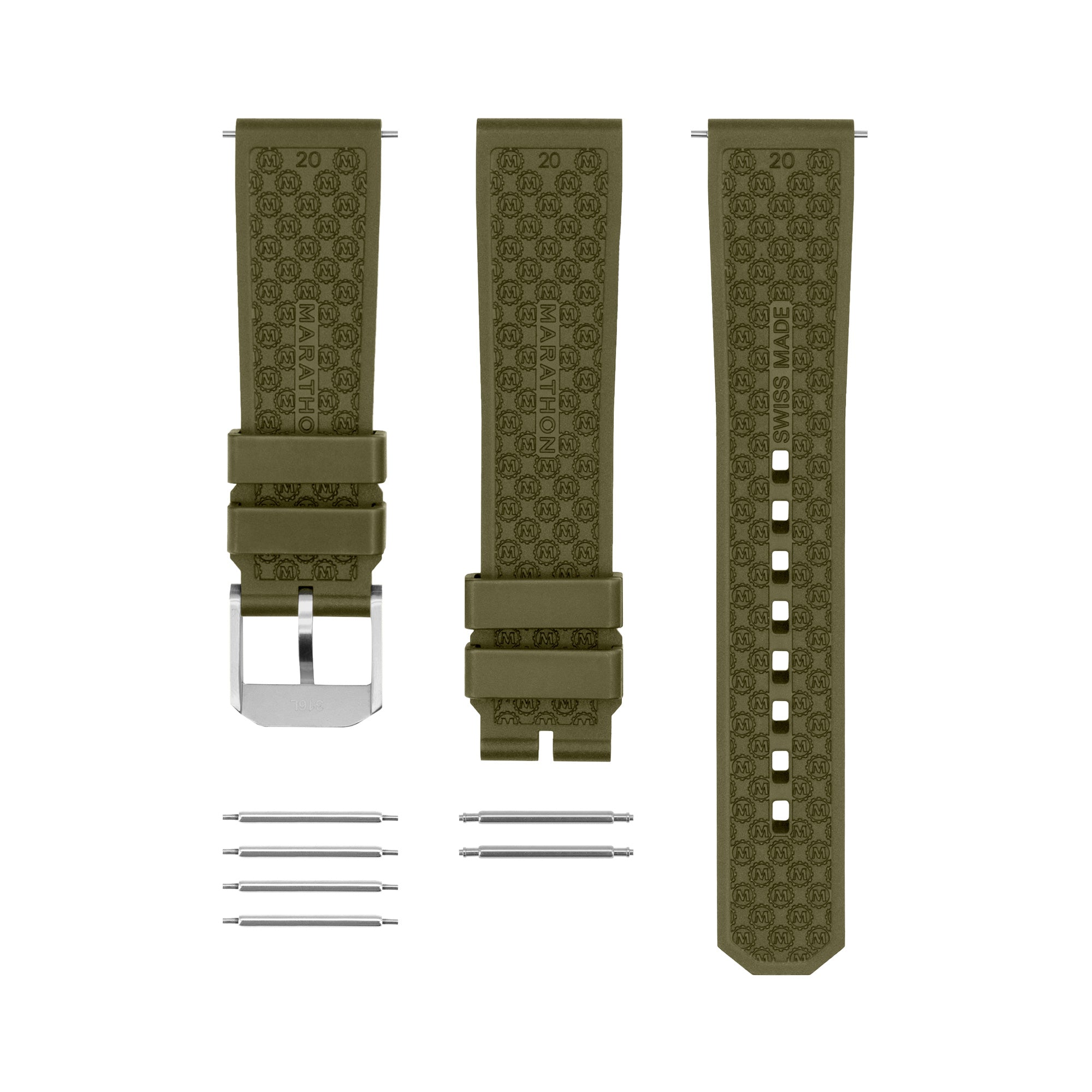 3-Piece Rubber Strap Kit, OD Green, 20mm image