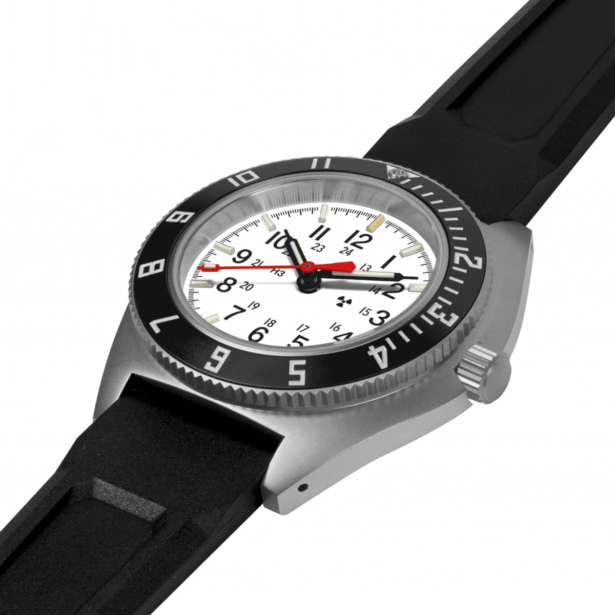 41mm Arctic Steel Navigator Automatic (Arctic SSNAV Auto) on Black 3-Piece Rubber Strap Kit